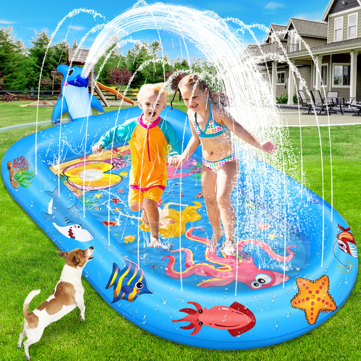 Splash Pad Sprinkler Pool for Kids, Inflatable Swimming Wading Pool for Toddlers Boys Girls, Summer Outdoor Water Toys Fun Gifts for Children Ages 3 4 5 6 Years and Up