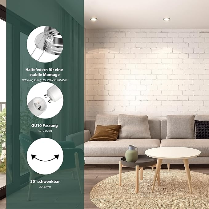 ledscom.de ledscom.de Inbouw plafondspot FERE Inbouwframe chroom mat draaibaar GU10 LED lamp 206lm 110° wit photo 2