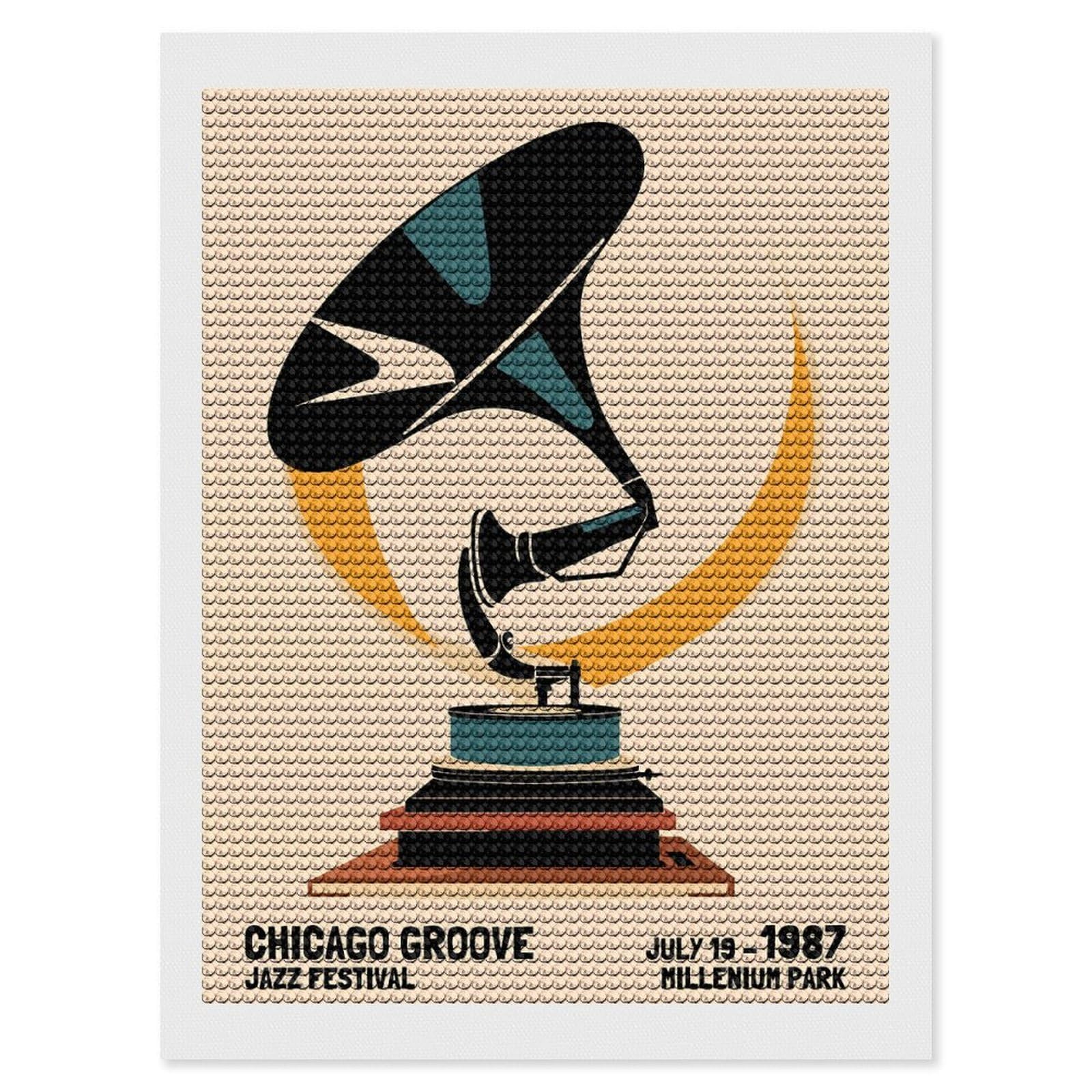 Junmoney Chicago Groove Jazz Festival Diamond Painting Canvas Set 12"x16", Satisfying Creative Project, Easy to Follow Symbols, Fun Craft Experience