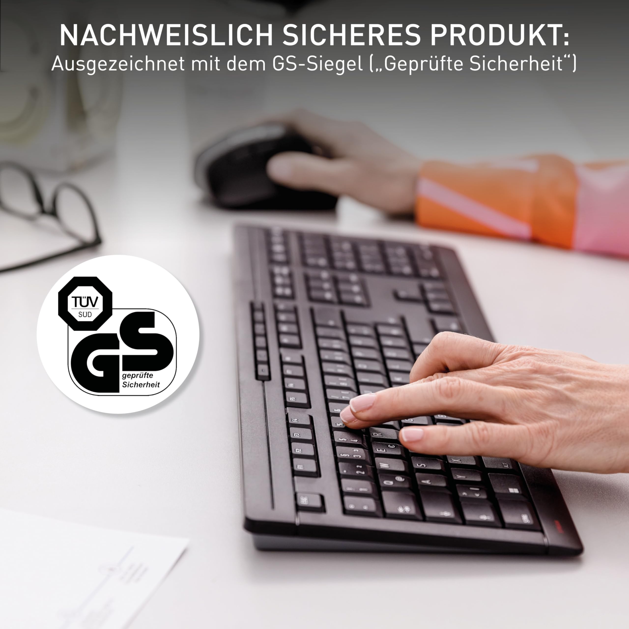 CHERRY Stream Keyboard Wireless, Kabellose Tastatur, Französisches Layout (AZERTY), 2,4 GHz Funk, Leise Tasten, Flaches Design, Batteriebetrieben, Schwarz
