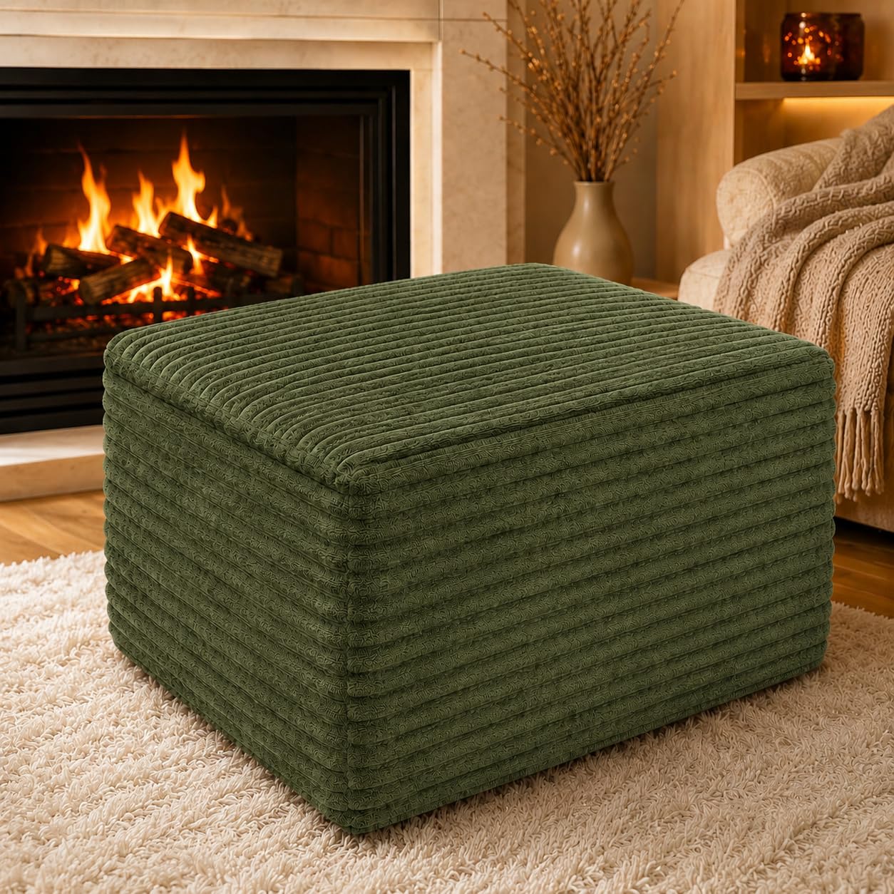 Photo 1 of ChilternCasa 25.6" Corduroy Ottoman for Couch,Plush Memory Foam Couches Ottomans,Upholstered Boneless Couches Footrest for Living Room - Compressed Sofa in a Box No Assembly Require,Green