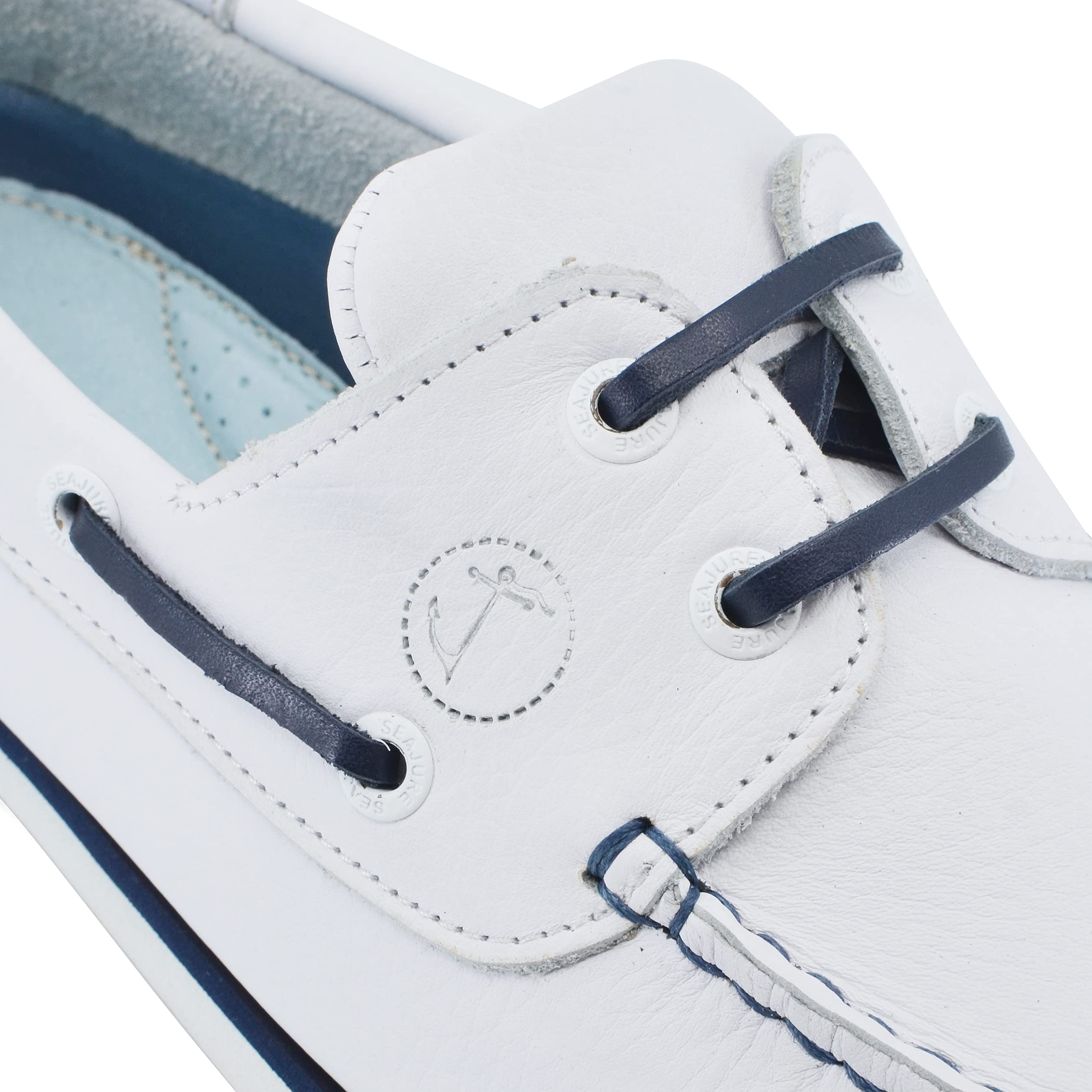 Seajure Damen Bootsschuhe Sauvage Weiß und Marineblau Leder