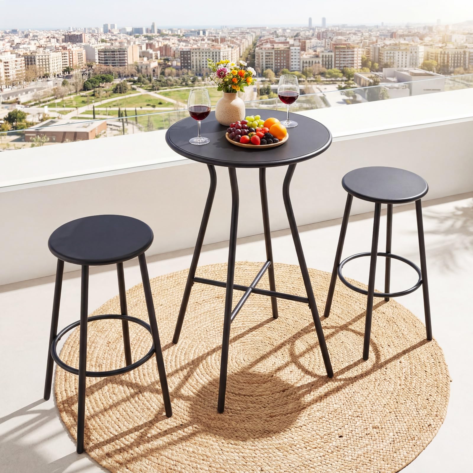 COSTWAY Mesa de Bar Alta Exterior, 55,5 x 93 cm, Mesa Alta Redonda con Reposapiés en Forma de X, Estructura de Metal, Interior y Exterior Terraza Patio, Negro