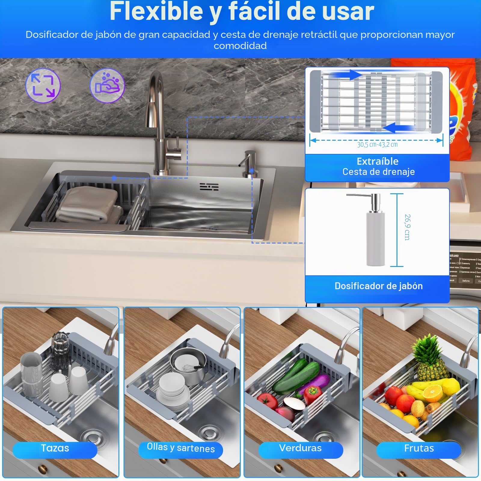 Fregadero Cocina 55 x 43 cm,Fregadero Cocina en Acero Inoxidable,Fregadero Bajo Encimera o Sobre Encimera con Filtro de Drenaje,Sifón e Juego de Desagüe