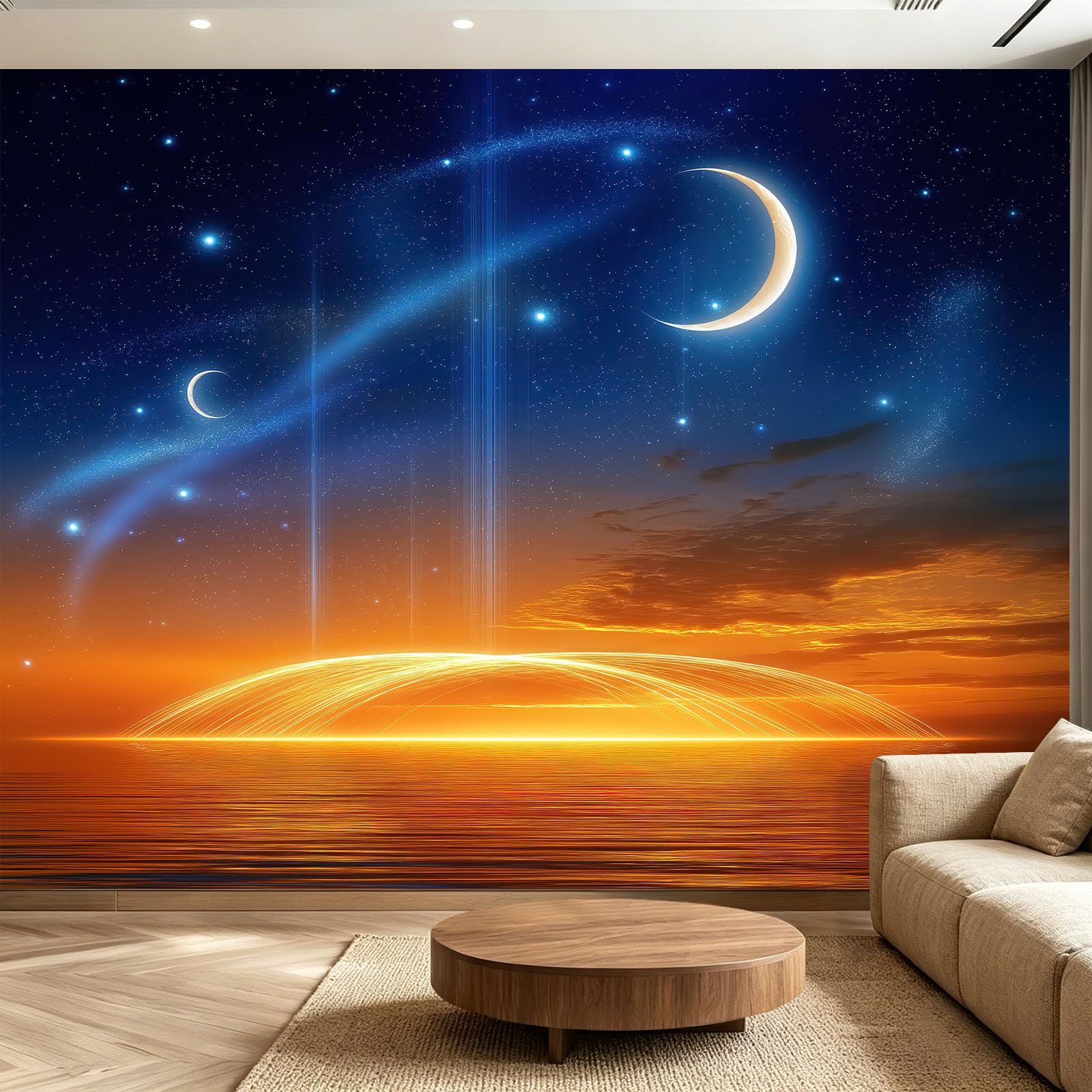 Fototapeta kosmiczna 99in x 69in / 250 x 175 cm (szer. x wys.), włóknina, premium, fantazyjny, kosmiczny wszechświat, półksiężyc, nadruk, dom, DIY, dekoracja, plakat, obraz, dekoracja ścienna