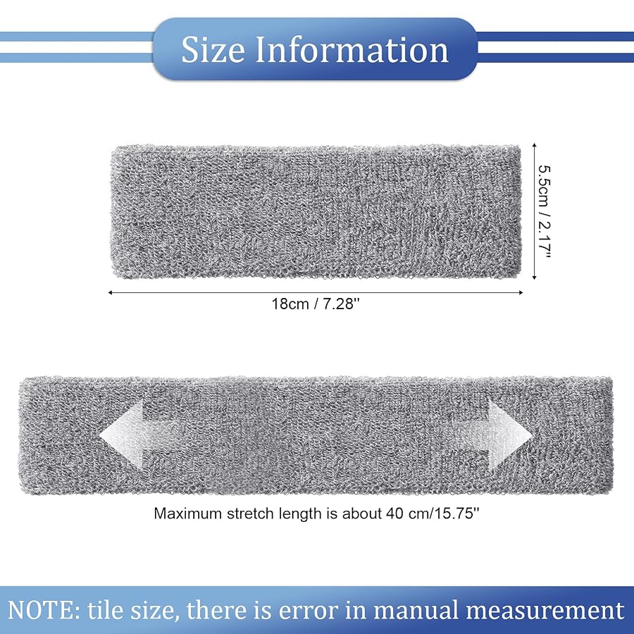 SATINIOR Unisex Adult Sweatband Headbands Moisture Wicking Athletic Terry Cloth Sweat-Wicking Sport Elastic Headband (Gray)