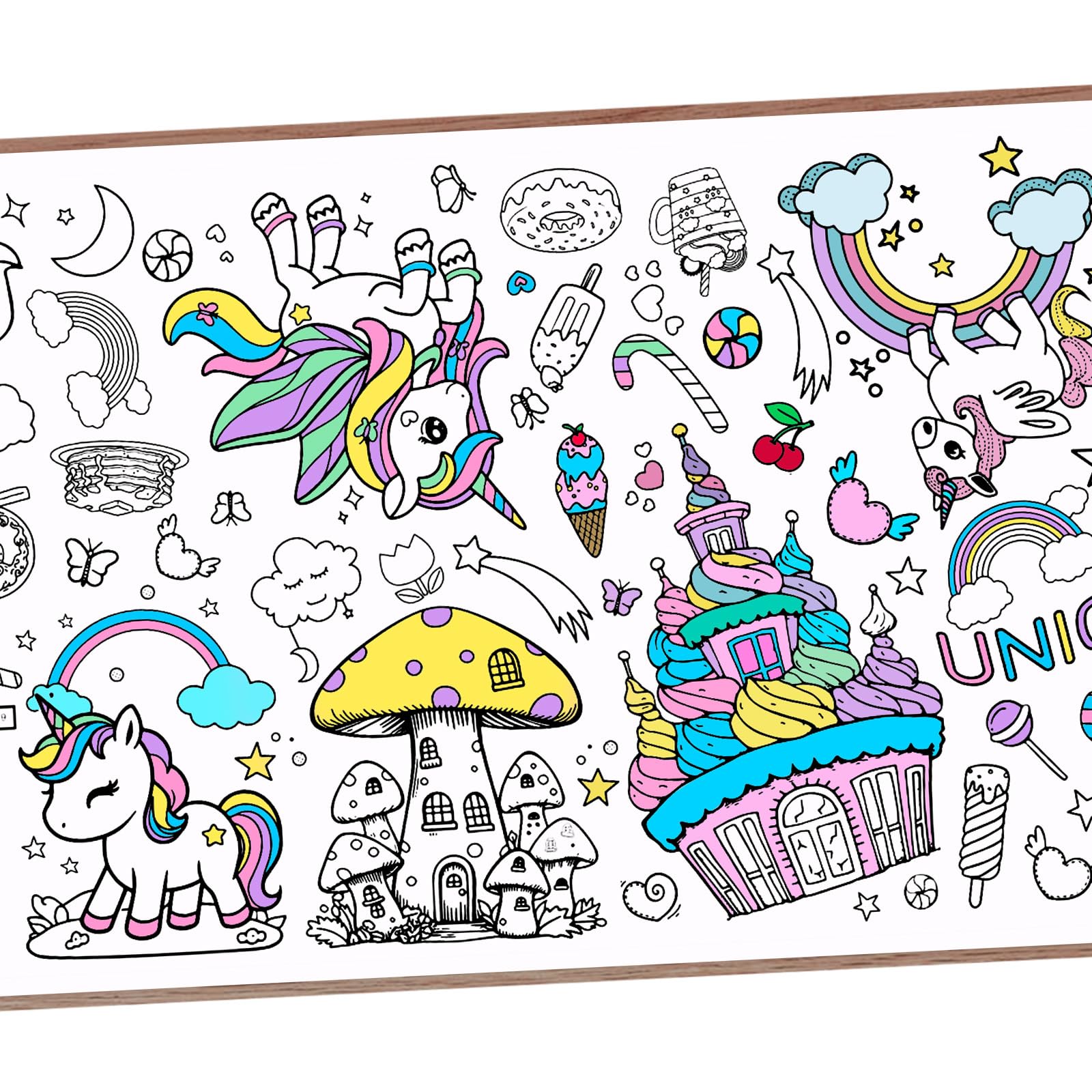 Leezead Unicorns Giant Coloring Poster, 72 x 30 Inches Large Unicorn Themed Coloring Poster&Table Cover Unicorn Activity Drawing Paper Tablecloth for
