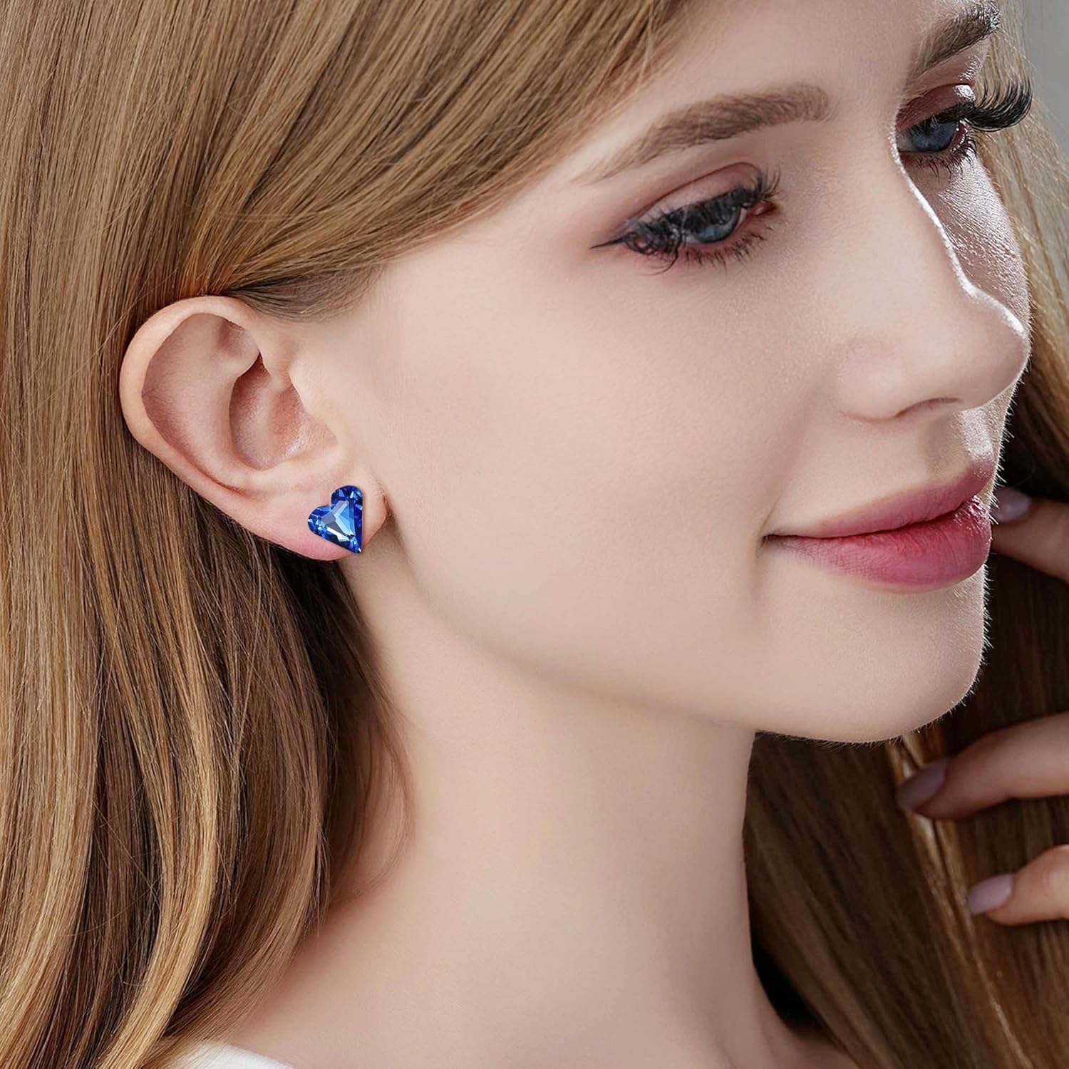 Fashion Austrian Crystal Heart Stud Earrings for Women 14K Gold Plated Hypoallergenic Formal Jewelry Gift - Image 3