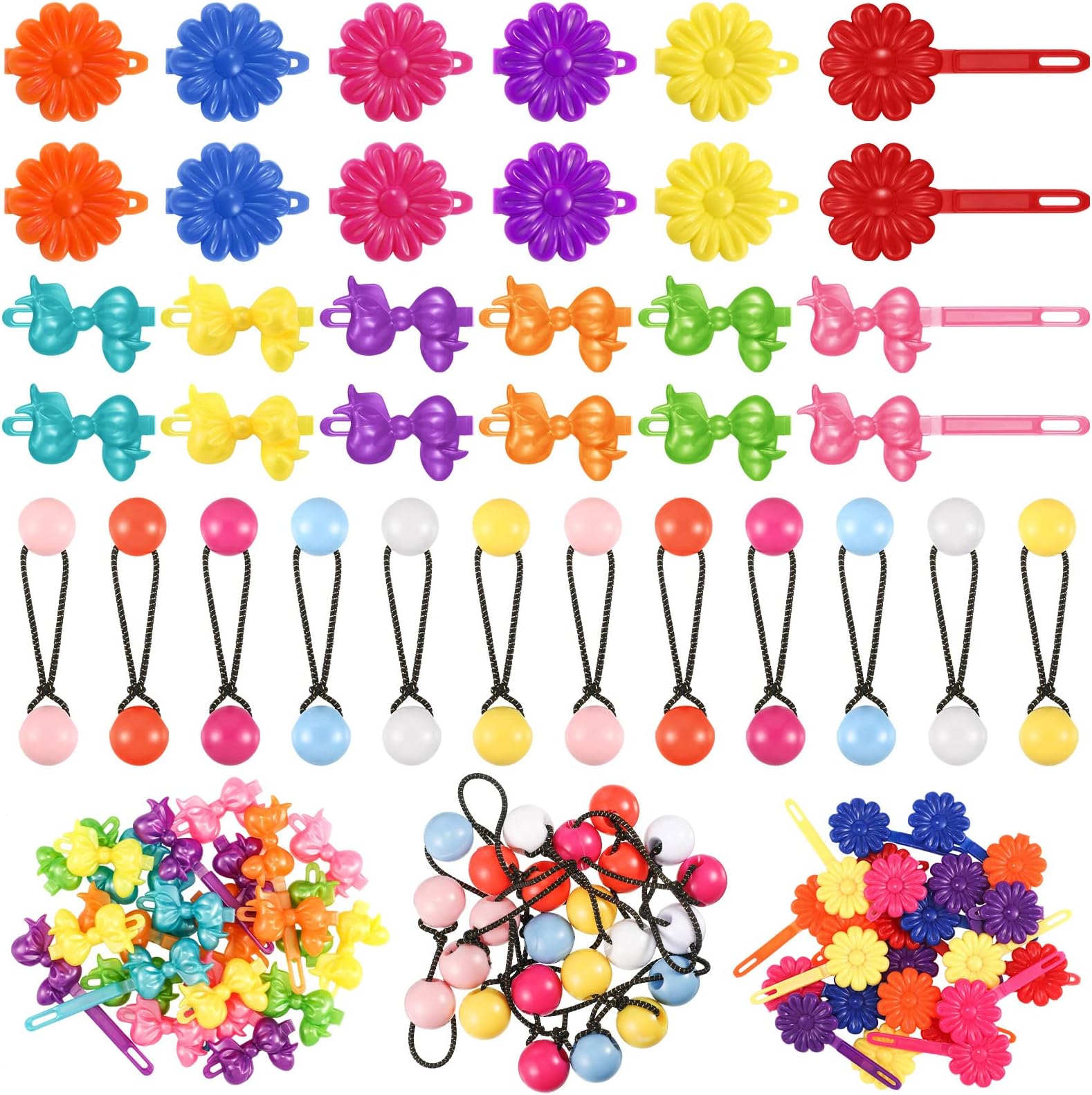 Giegxin 60 Pcs Self Hinge Hair Barrettes Ball Bubble Hair Accessories for Girls Set Plastic Girls Barrettes Clips Assorted Elastic Ponytail Holder Toddler Ball Ties(ovely Style)