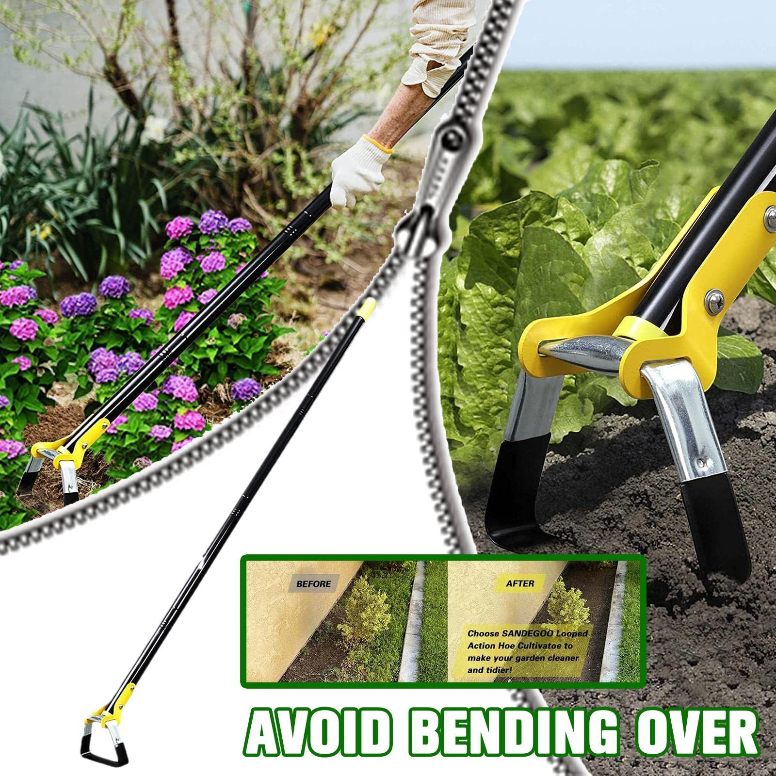 Outil de jardin – Houes de jardin pour désherbage jardinage longue poignée robuste – Binette étrivière réglable (6 sections 2,4 m)