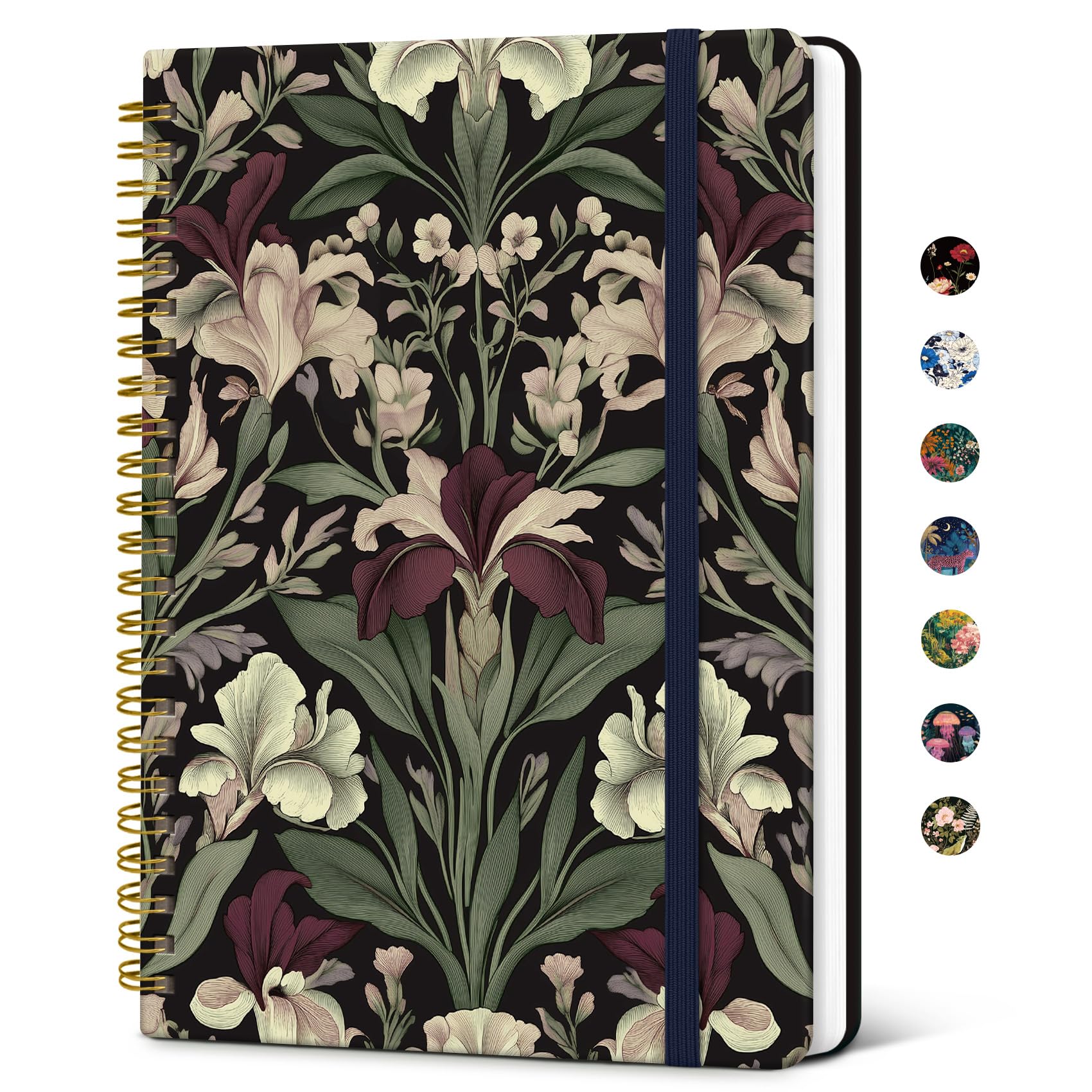 Taja Lined Spiral Journal Notebook for Women, A5 Cute College Ruled Hardcover Notebook for Work & Note Taking, Pretty Journal for Writing, 140 Pages, Dark Botanica
