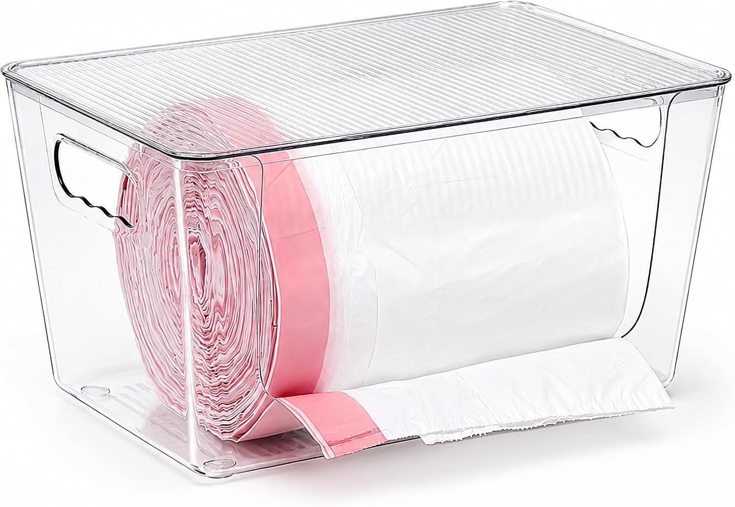 Stackable Trash Bag Dispenser with Clear Acrylic Lid, Large Garbage Bag Dispenser for Kitchen, Laundry Room, Under Sink Organizer and Pantry Storage