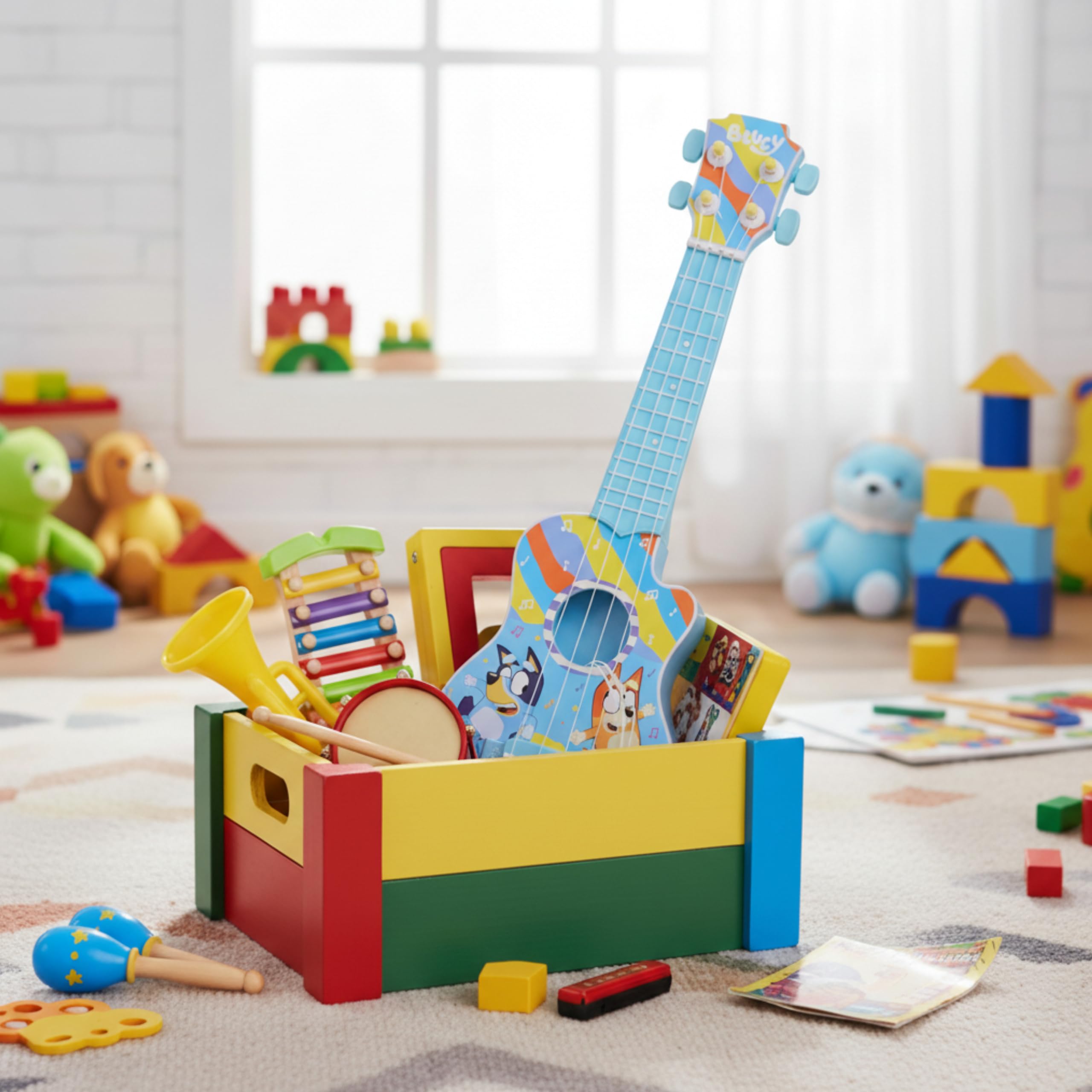 Toyland® 40 cm (16") Bluey La mia prima chitarra con plettro incorporato - Strumento musicale da accordare e suonare - Divertente giocattolo musicale per bambini - Età 3+