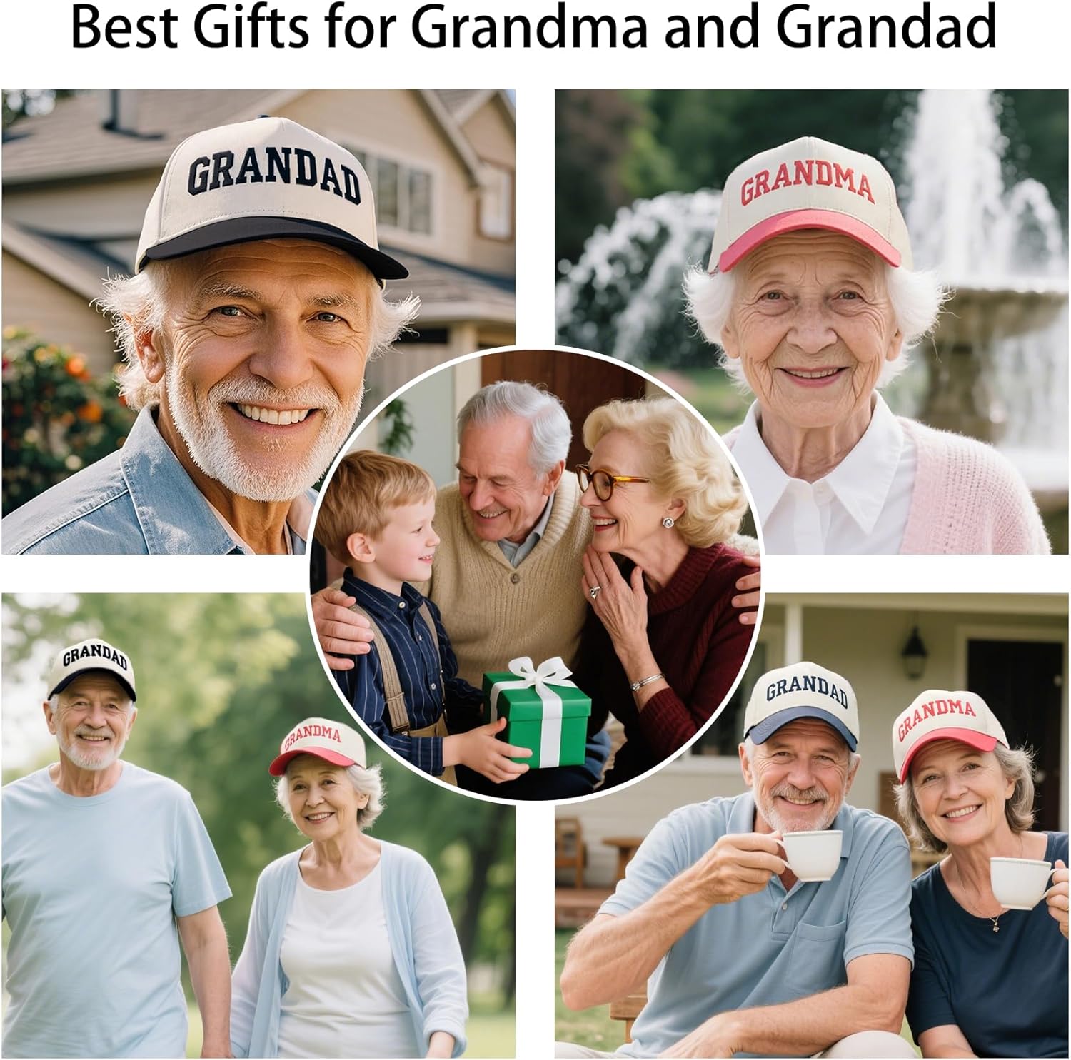Grandma Grandpa Matching Trucker Hats for Men Women, Mother's Day Birthday Retirement New Grandparents Gfit from Grandkids Daughter Son, Adjustable Vintage Cotton Embroidered Baseball Cap