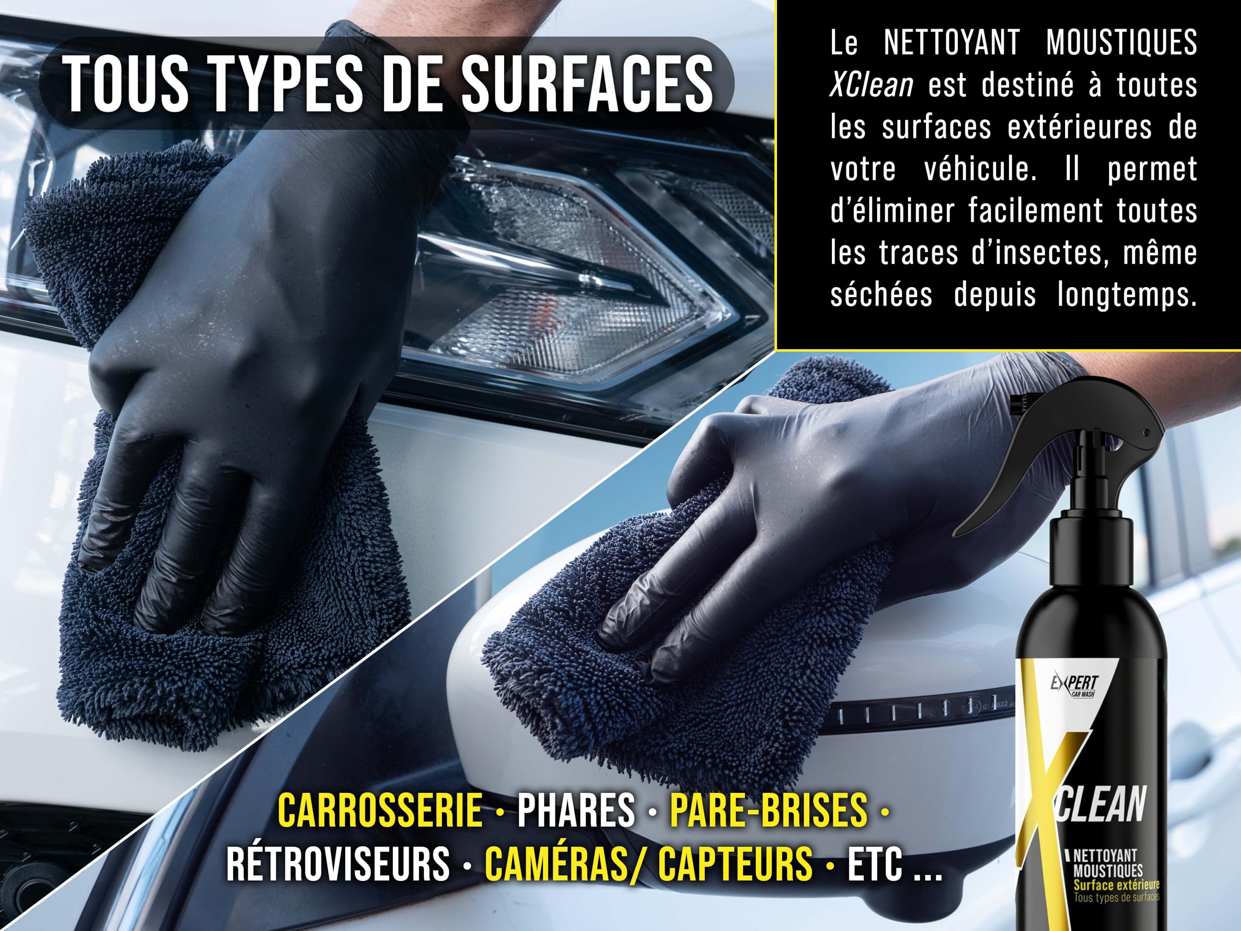 Spray Demoustiqueur voiture 300 ml - Concentré et économique - Élimine efficacement les traces de moustiques, d-insectes, fientes - Carrosserie, pare-brise, phare, vitre, jantes – Nettoyant sans trace