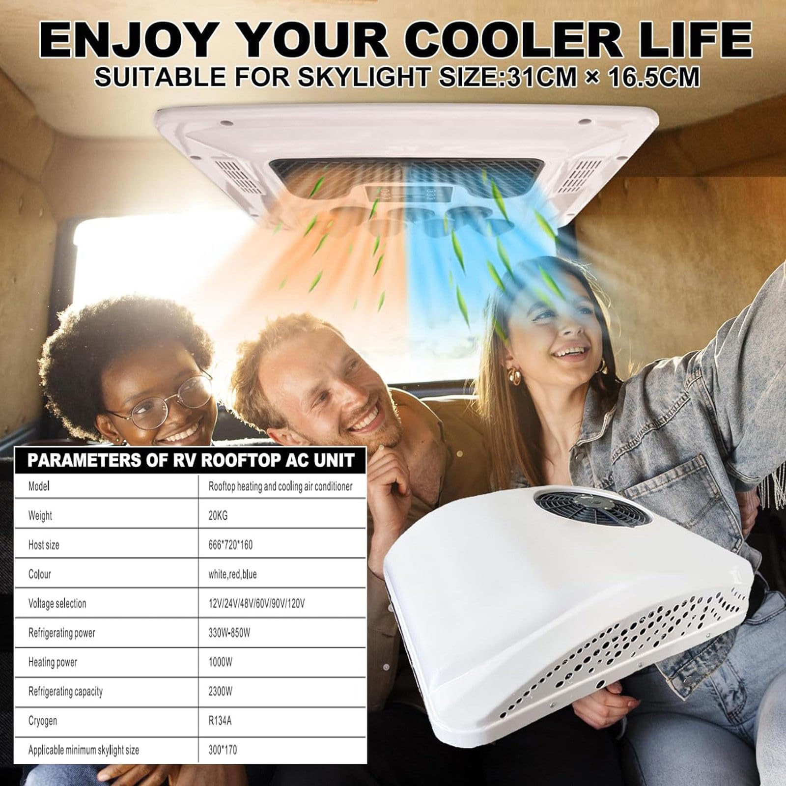 Condizionatore d'Aria per Camper con Riscaldamento 8,5K BTU Universale RV Tetto AC Riscaldatore Combo Silenzioso 2 in 1 Riscaldamento e Raffreddamento per Camion, rimorchio, Barca,220V