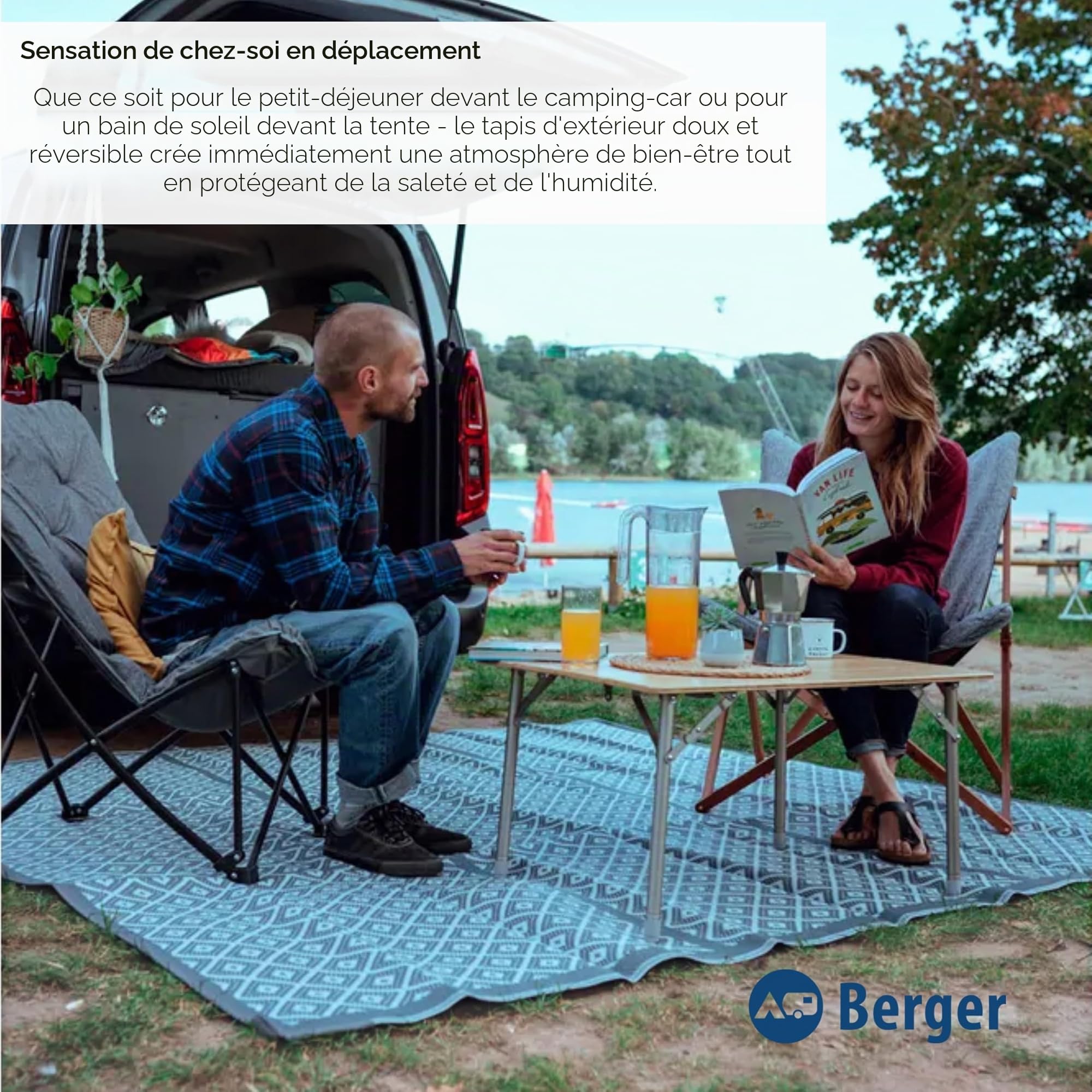 BERGER Square 300 Tapis d'extérieur 300 x 300 cm Respirant doux Avec passants de fixation