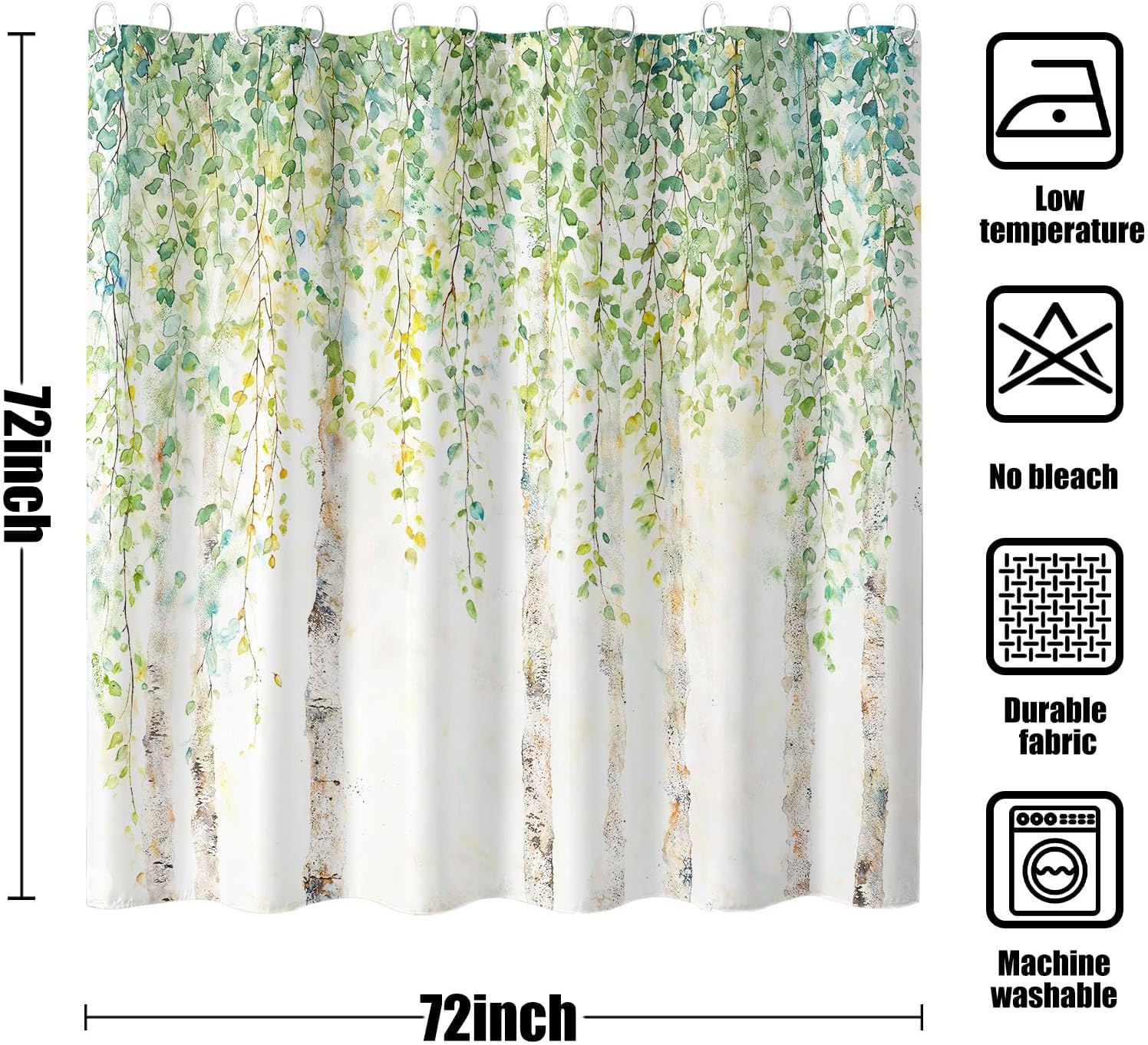 Yeoiat Birch Forest Shower Curtain Willow Leaves Landscape Shower Curtains for Bathroom Classy Shower Curtain Set with 12 Hooks 72×72 Inches.