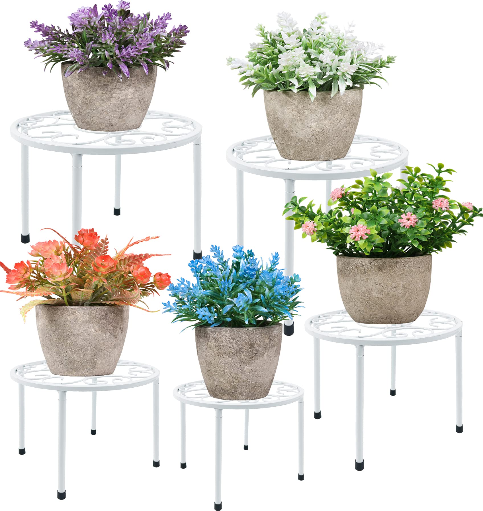 Hainarvers, supporto per piante in metallo, resistente alla ruggine, con supporto rotondo per vasi da fiori ad angolo, per interni ed esterni, per interni ed esterni (bianco)