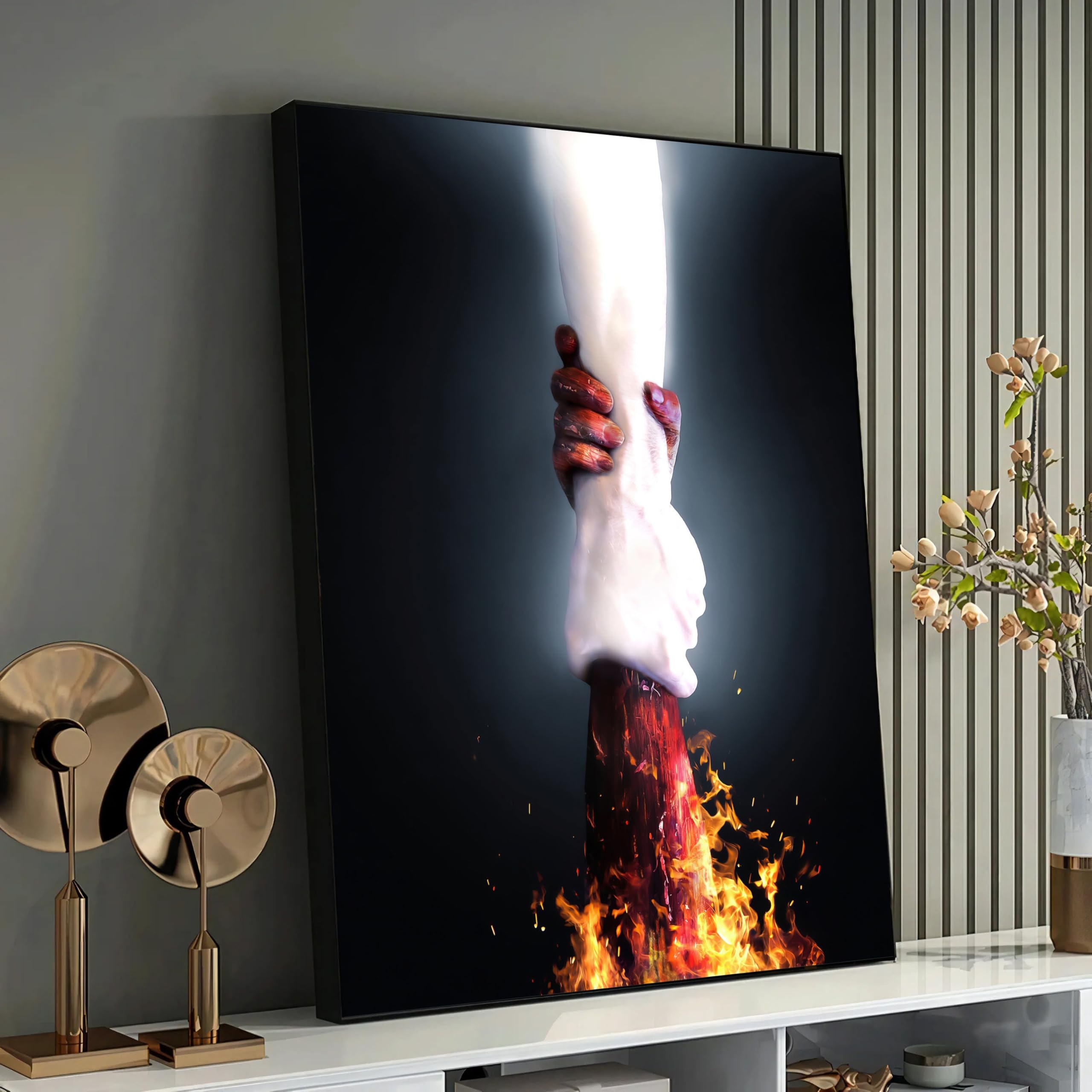 Tableau pour salon Étreinte avec cadre intérieur bois