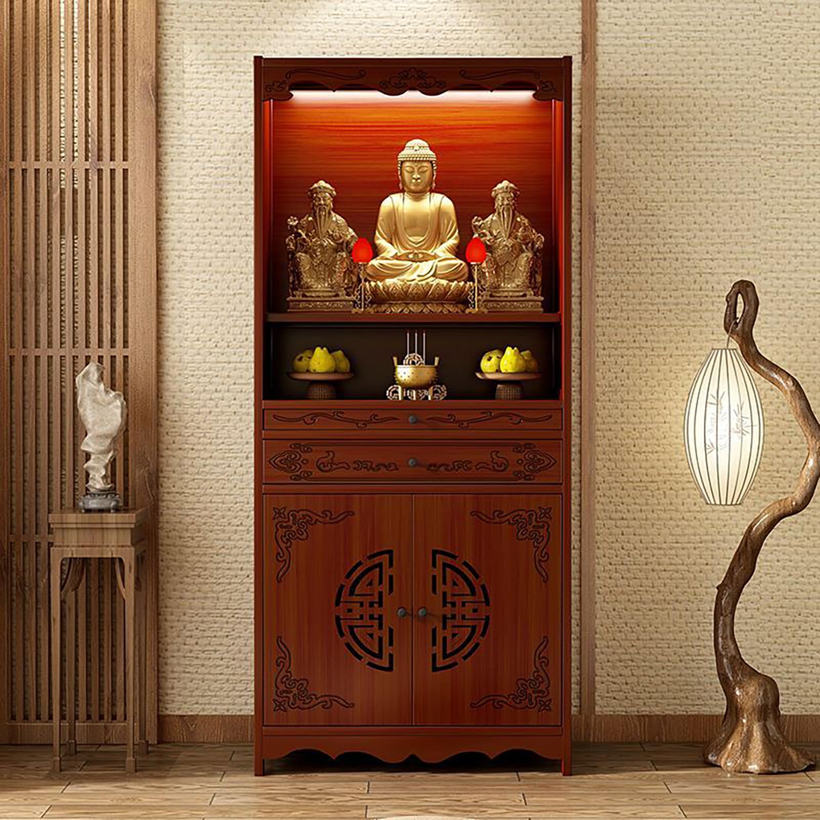 NHPJFDC Bamboo Altar Table with Storage, Meditation Altar Table for Home, Buddhist Shrine Cabinet, Chinese Cabinet Pedestal offering Table (69cm/27.2in)