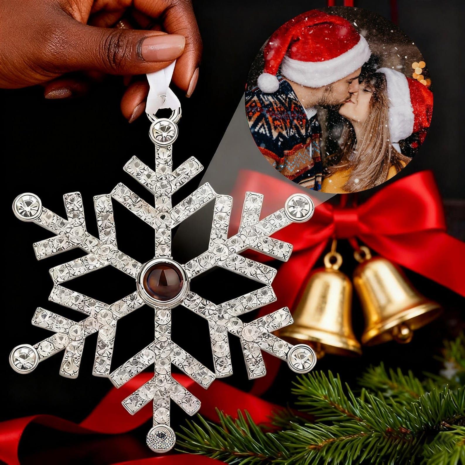2025 personalizzato Natale ornamenti con immagine interno, fiocco di neve Projection pallina natalizia coppie