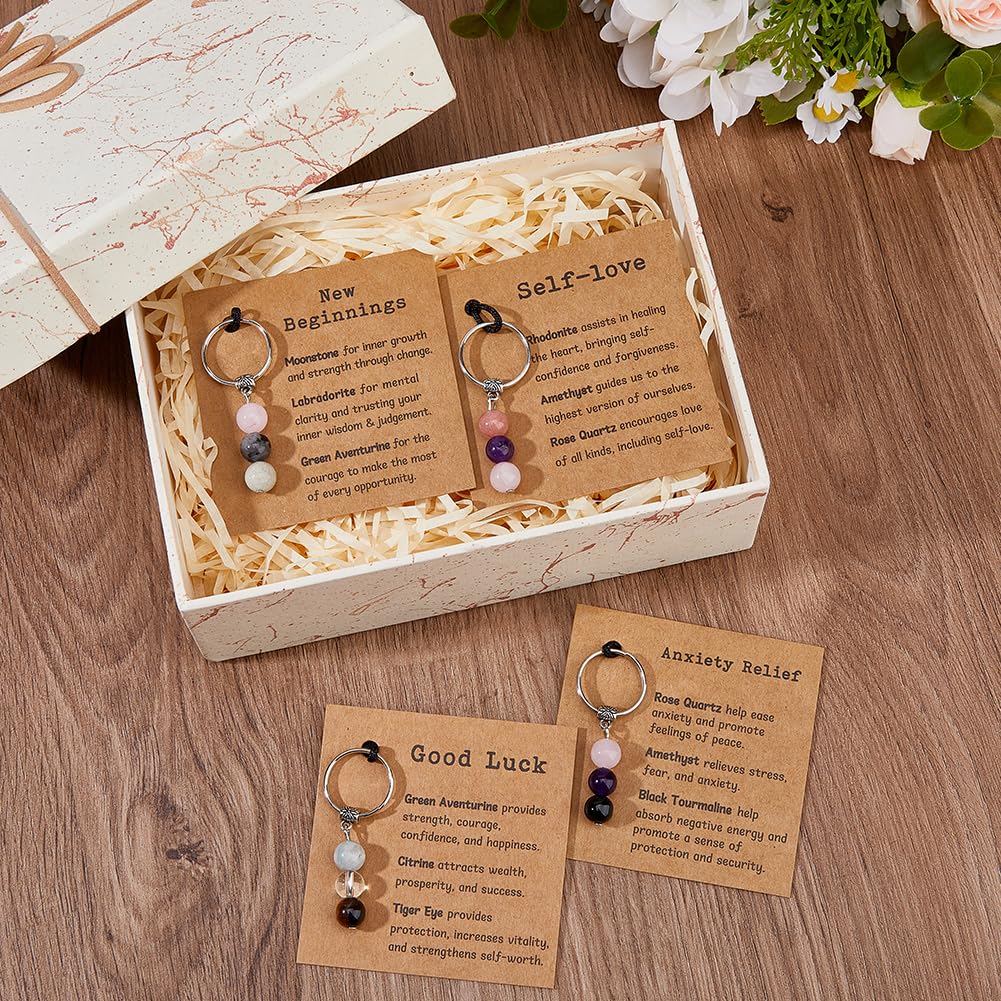 Portachiavi In Pietre Naturali Con Cristalli Curativi - Amuleto Portafortuna Con Pietra Di Luna, Labradorite E Avventurina Verde, Regalo Antistress Per Uomini E Donne - 4
