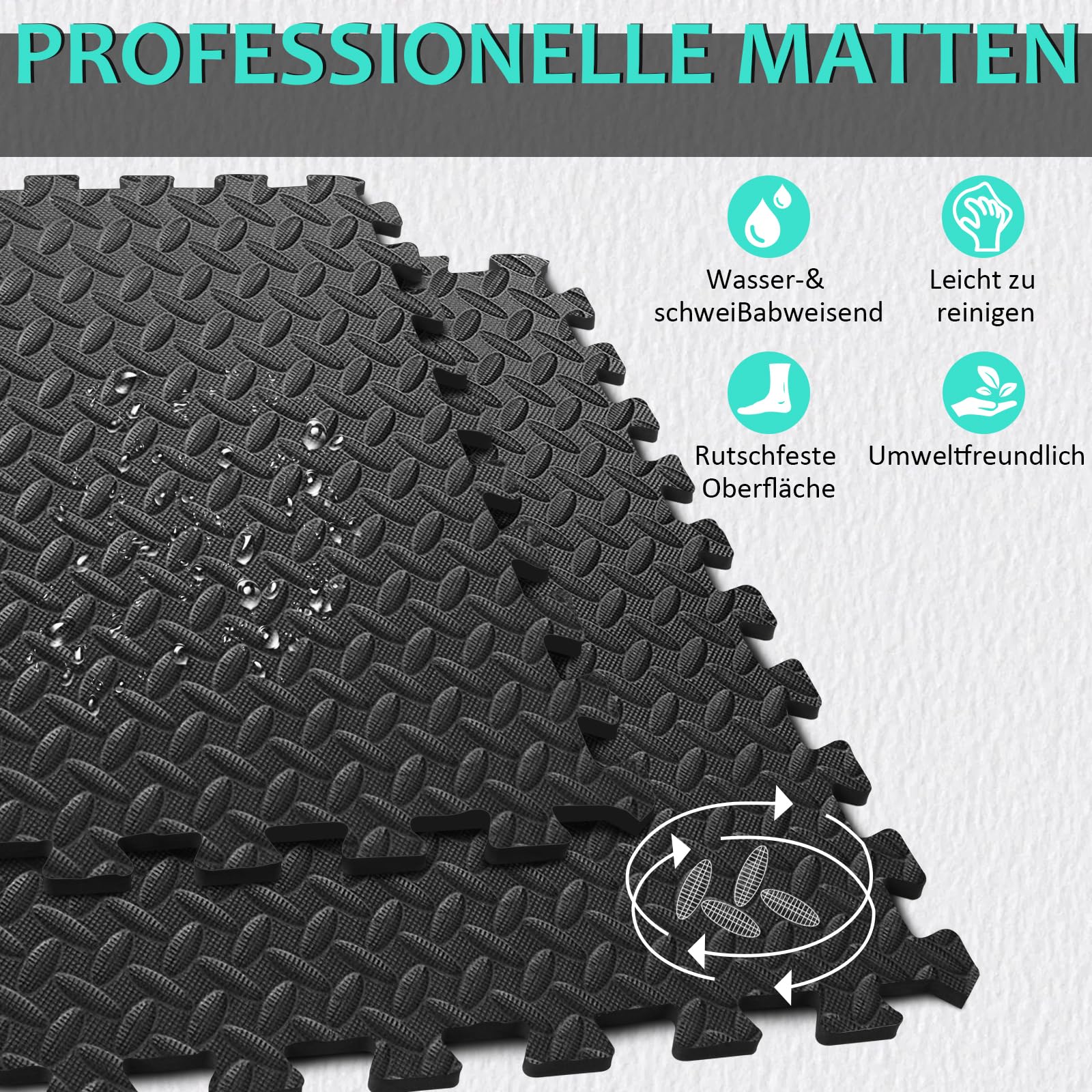 Bodenschutzmatte Fitness Set [61 x 61cm], 12/24/48 Puzzlematte, Eva Sportmatte Fitnessmatte rutschfest, Gymnastikmatte Dicke 10mm, Bodenmatte für Fitnessgerät&Fitnessraum