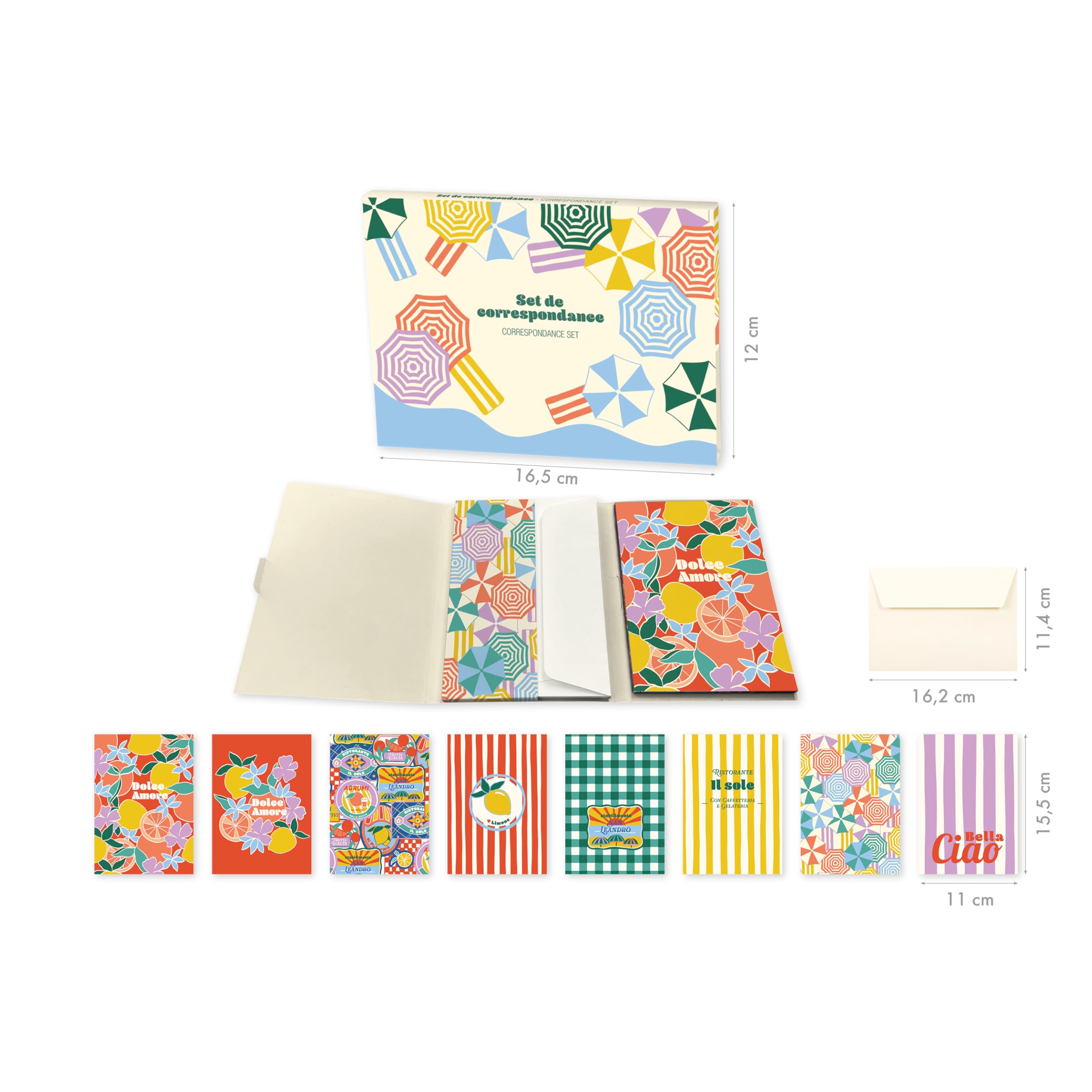 Clairefontaine, 116282C, Correspondence Set of 8 AST Cards 11x15,5cm Citrus Décor and 8 Envelopes Pollen C6 Natural White - Image 2