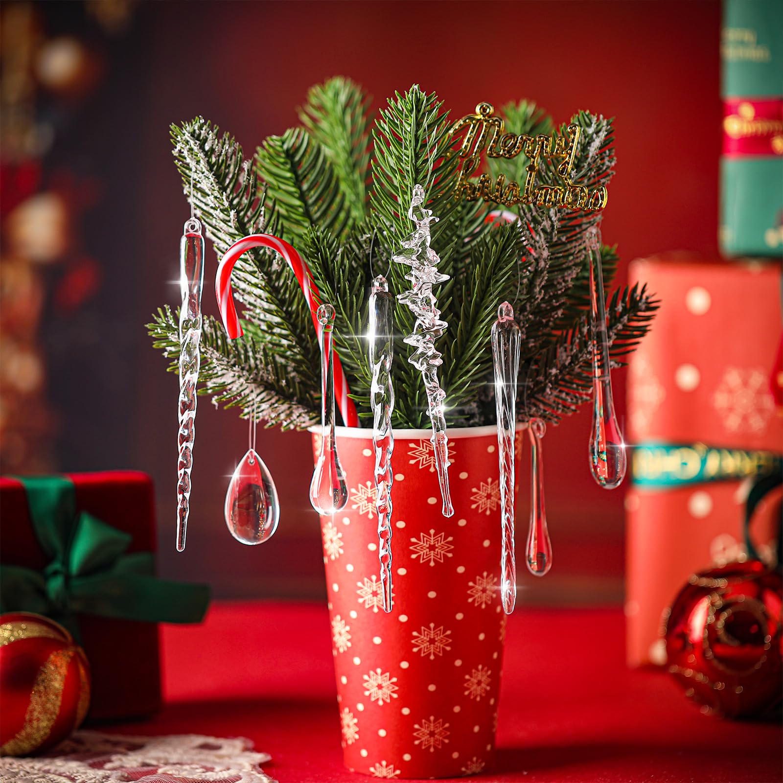Weysat 181 Stück Kristall hängende Ornamente für Baum Weihnachten Klarglas Eiszapfen Tropfen Dekoration Kristall Eiszapfen Glas hängende Dekoration für Weihnachtsbaum Winter Neujahr Supplies Home