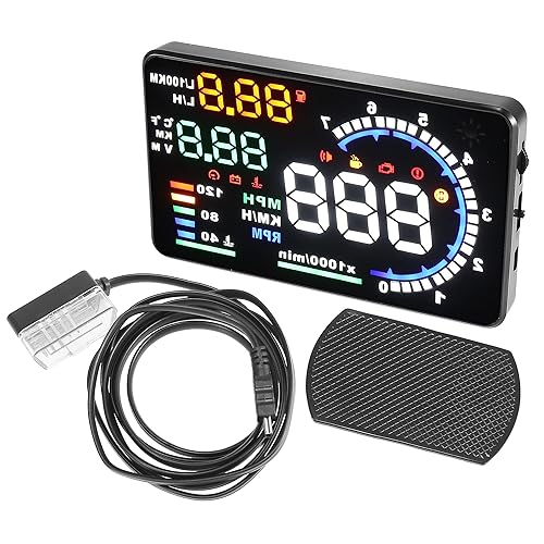 X AUTOHAUX Pantalla frontal HUD de 5.5 pulgadas, velocímetro, pantalla de parabrisas de 5 colores, velocímetro digital universal, advertencia,