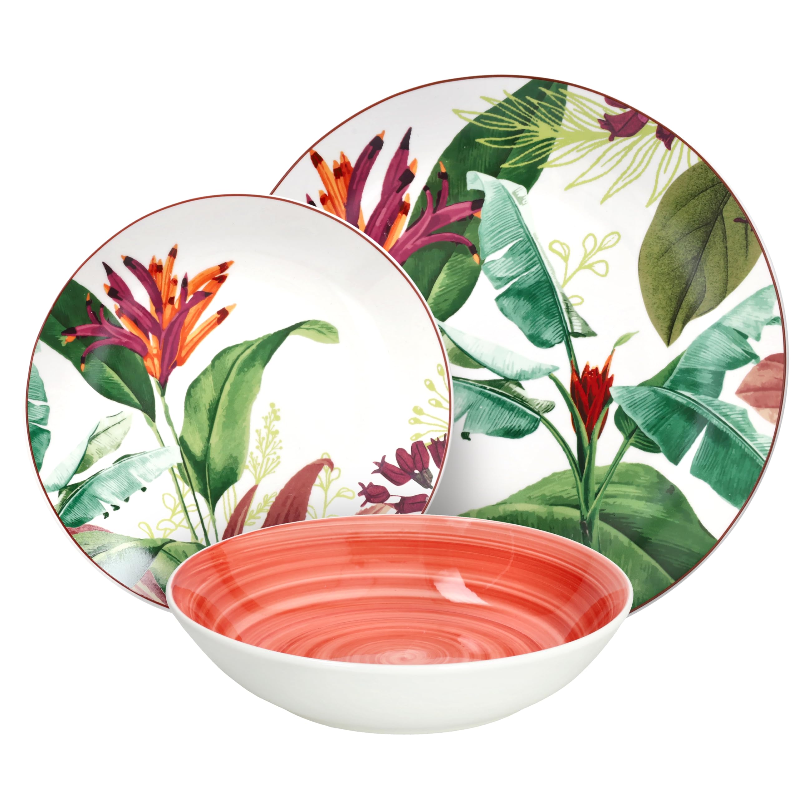 Tognana Tropicalia, service de vaisselle 18 pièces pour 6 personnes, porcelaine, multicolore