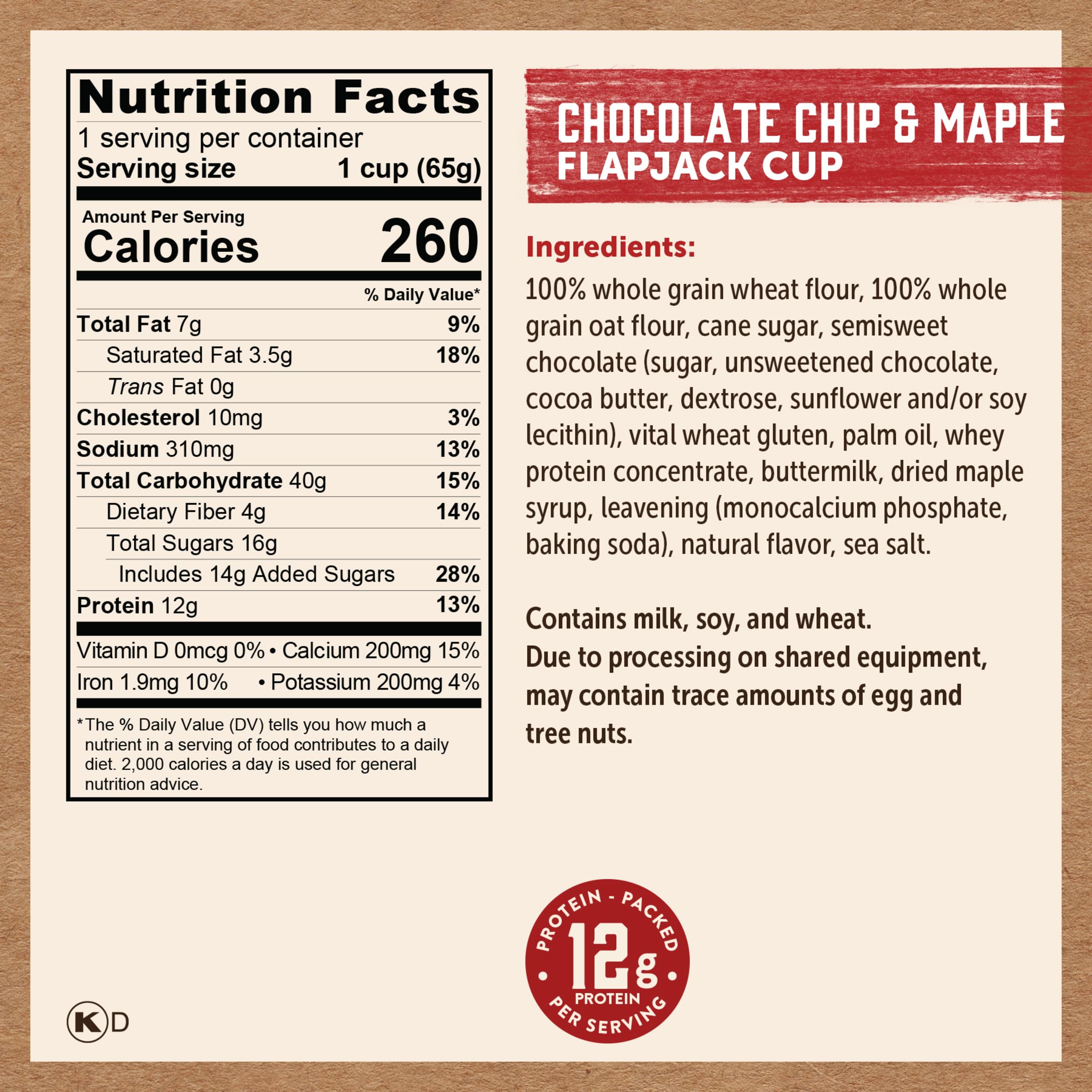 Kodiak Cakes Pancake On The Go, Chocolate Chip & Maple, 65 ml (12 Stück)