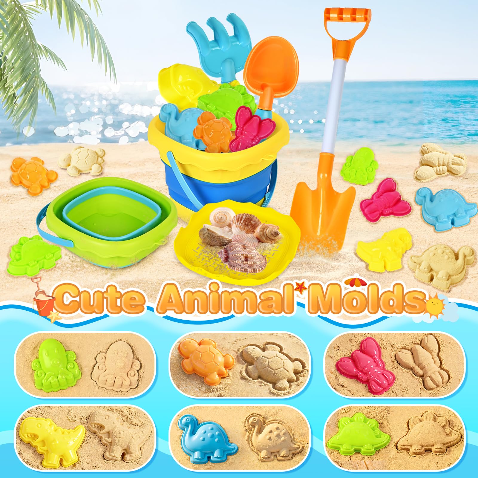 AuroTops Zusammenklappbarer Strand-Sandeimer mit Schaufeln, Sommerreise, Strandspiel-Set