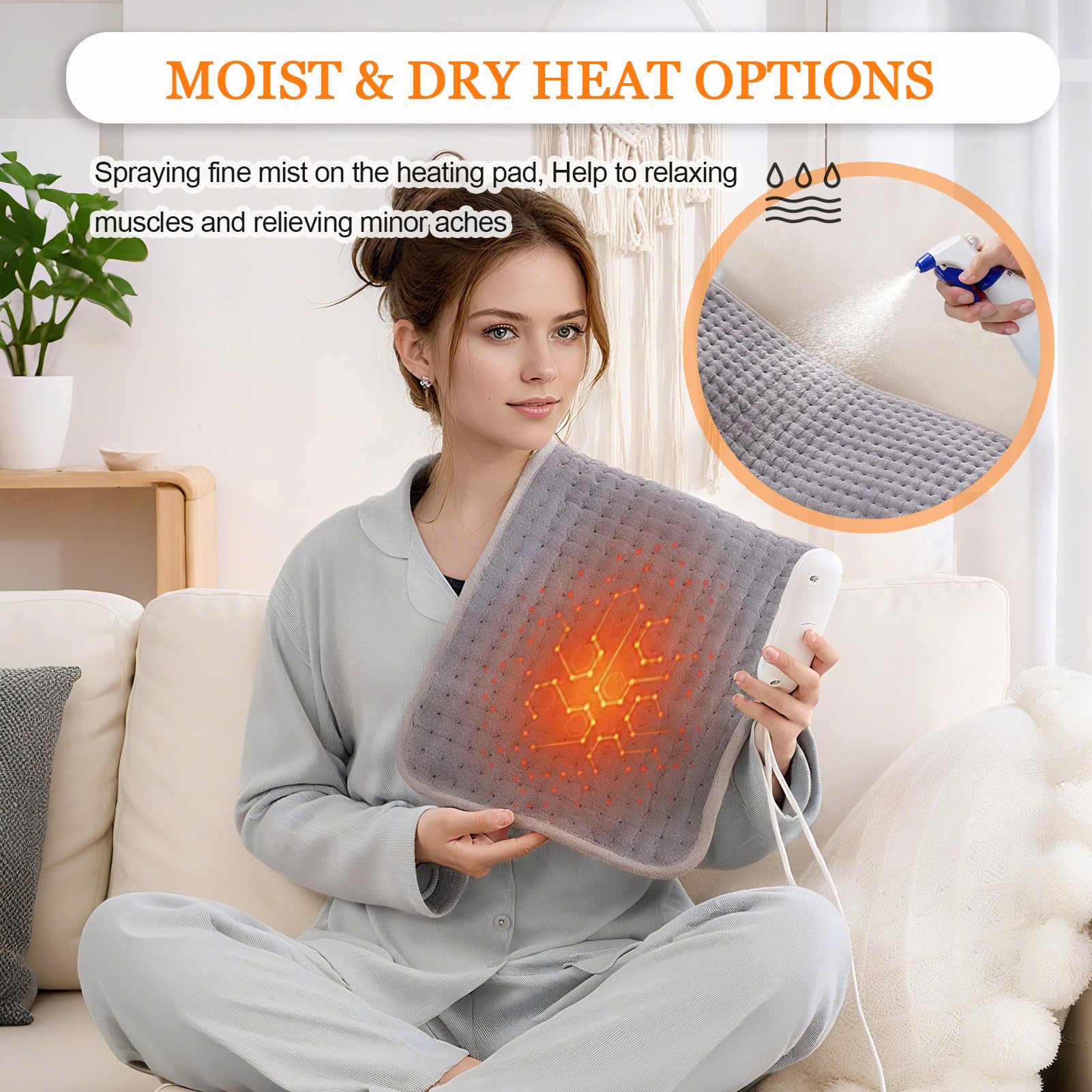 Cuscinetto Riscaldante King Size con 6 Ompostazioni di Temperatura e 4 Timer, Sollievo dal Dolore per Schiena/Spalle/Addome/Gambe, Opzioni di Calore, Spegnimento Automatico,Dark grey,16"x30"/40*76cm