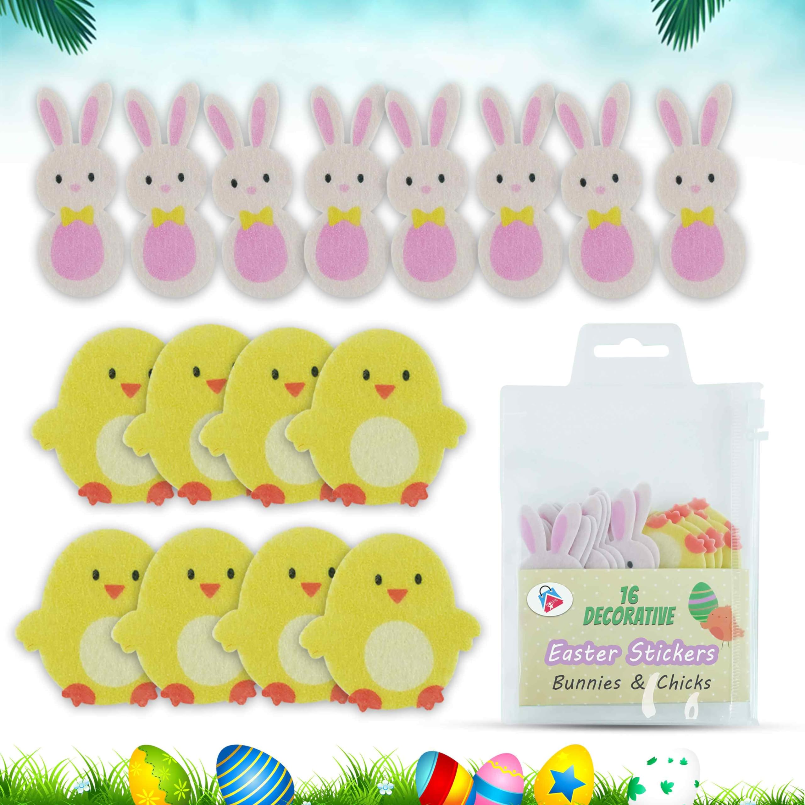Srv Hub 16X Rabbits & Chicks Stickers 16X Easter Foam Stickers In Reusable Bag - Animal Shapes With Self-Adhesive Backs, Perfect For Easter Day Party Crafts And Home Decorations