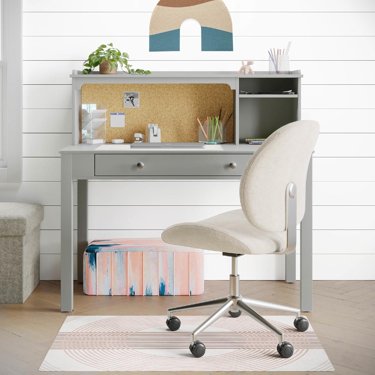 Realspace® Haven 46" W Student Storage Desk with Hutch, Light Gray