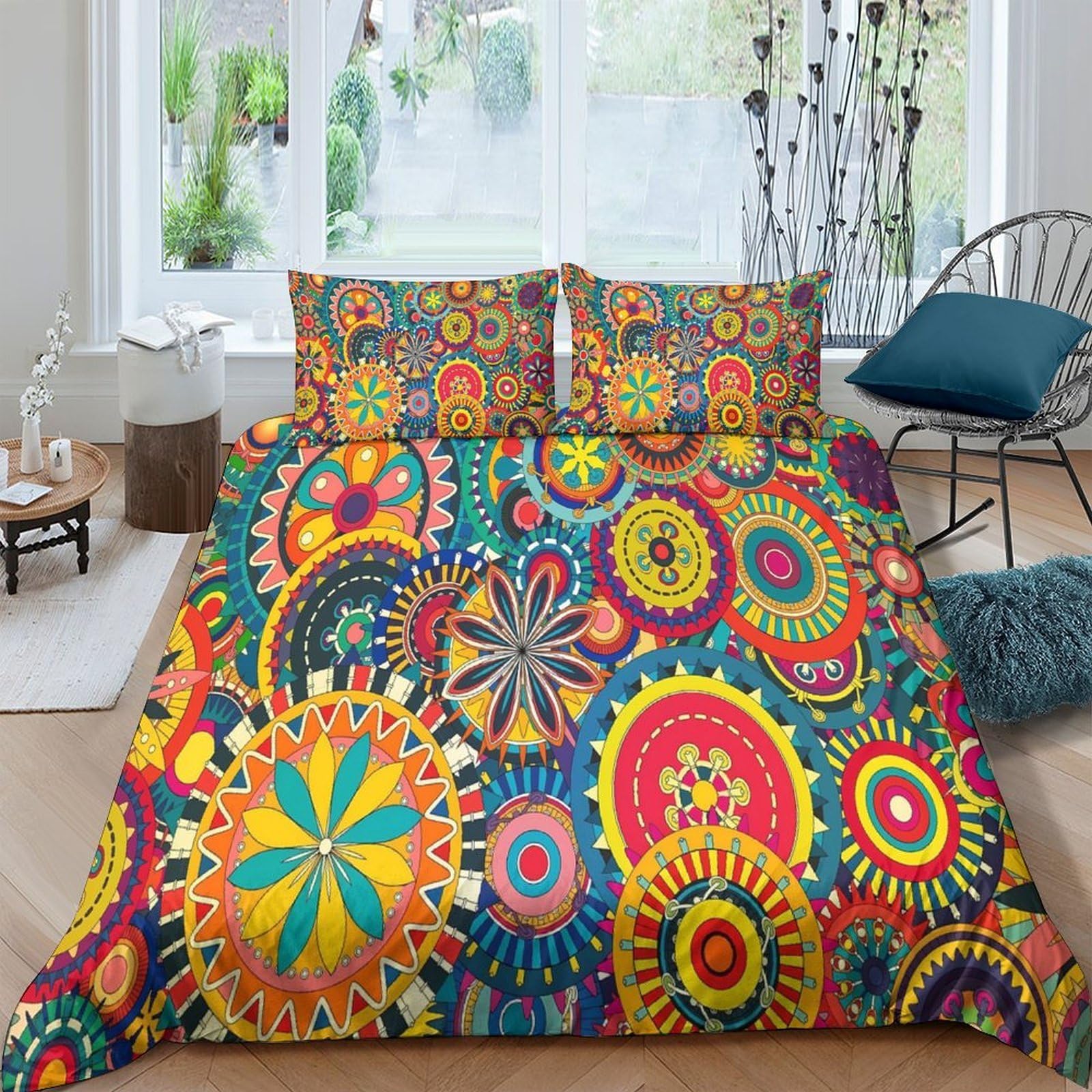 Ctjqhvkz Style-3 3D Printed Mandala Floral Fitted Sheet Microfiber Colourful Abstract Mattress Cover For Bedroom Guest Room Easy Care Single（135X200cm）
