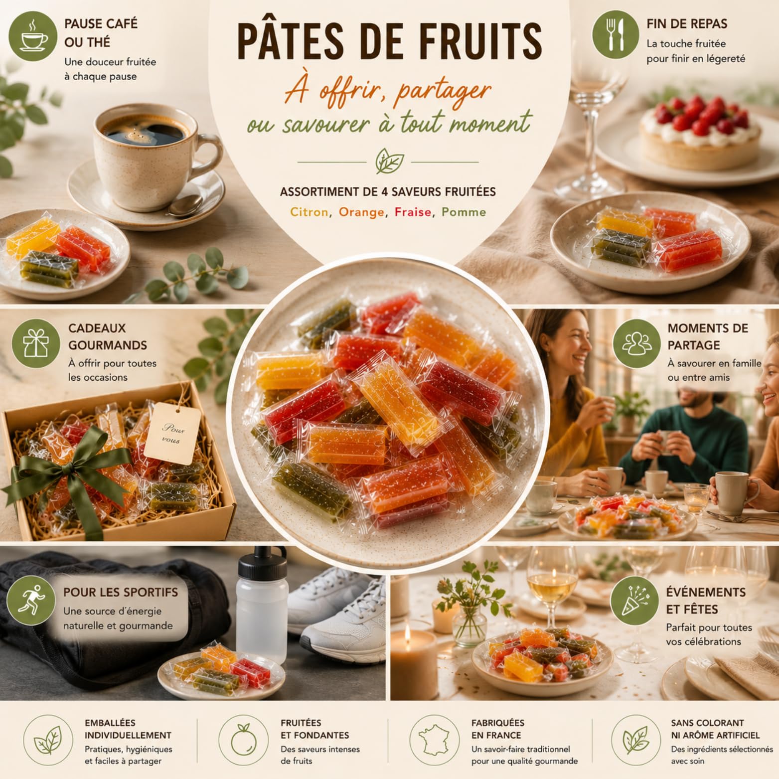 CEMOI | Boite distributrice de 220 Pâtes de Fruits | 4.5 kgs - Barres Individuelles 20.5g | 4 Saveurs Citron Orange Fraise Pomme - Fabrication Française | Idéal pour les comptoirs professionnels