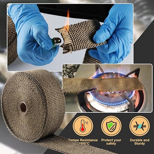 Miniatura 2 de 1Plusselect Rollo de titanio para tubo de escape de 50 x 2 pulgadas, envoltura térmica para motocicleta, automóviles y camiones, cinta protectora