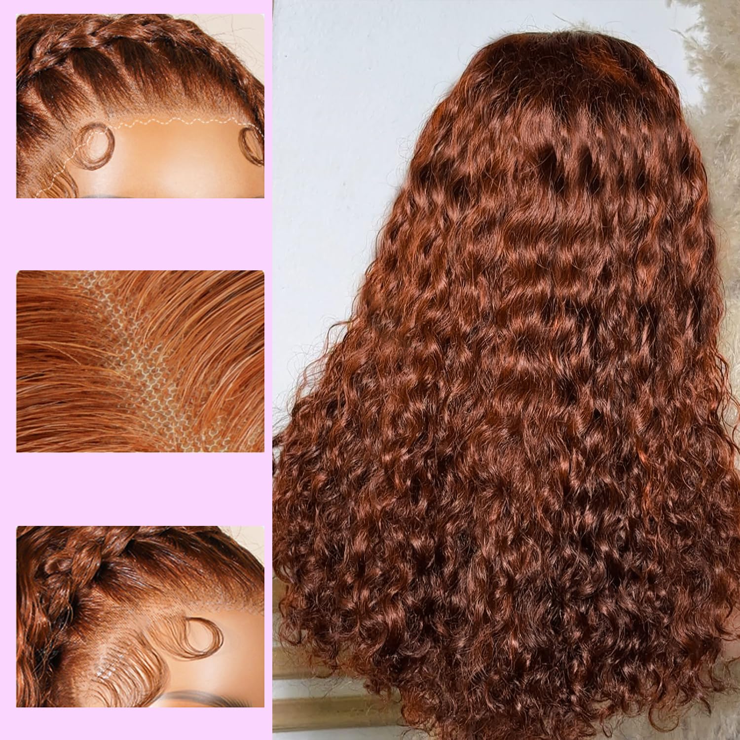 Brazilian Ginger Wig Lace Front Human Hair 13x4 350 Colored Bob Curly Human Hair Wig Pre Plucked 150% Density Invisible Lace Front Deep Wave Wig 14Inch