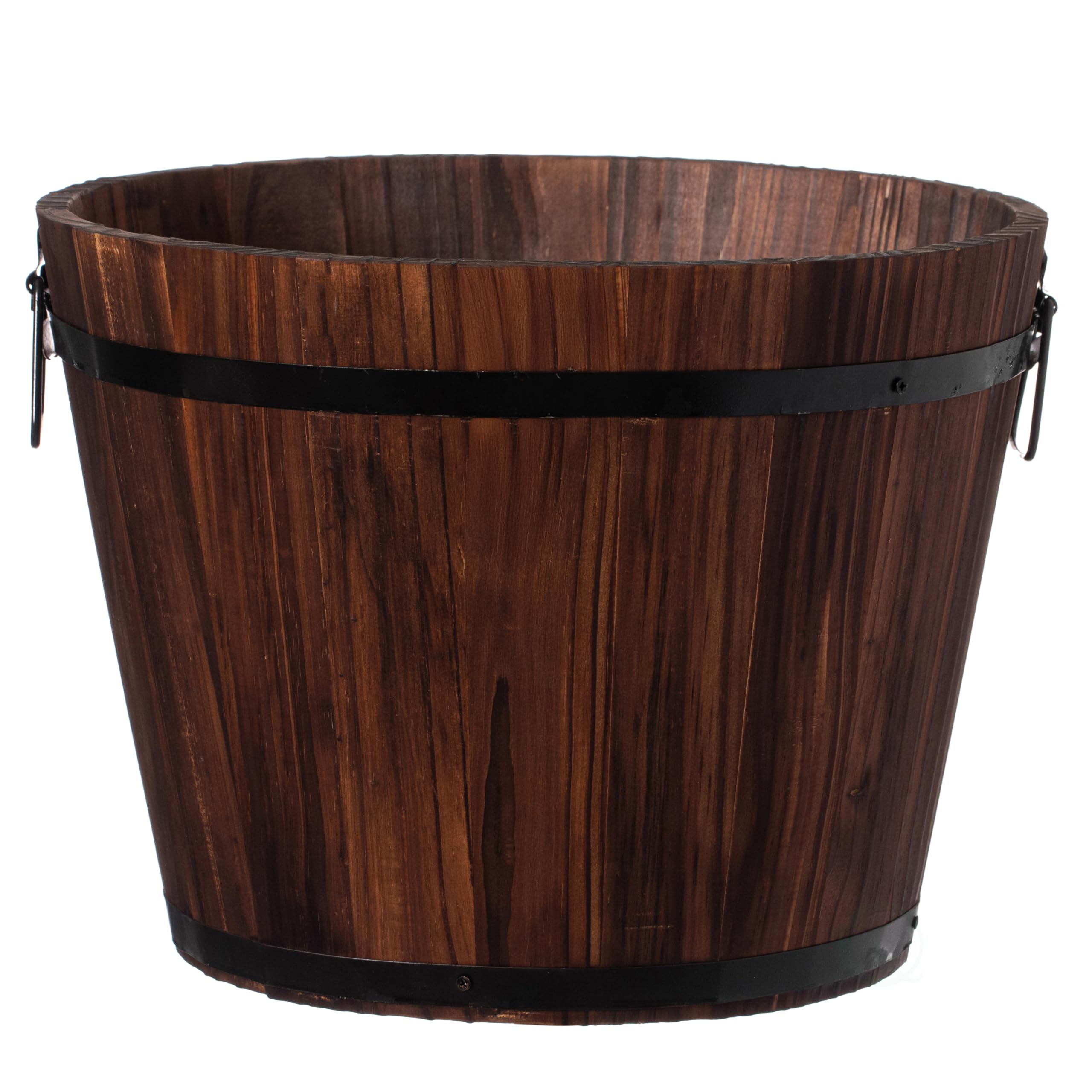 Rustic Wooden Whiskey Barrel Planter with Durable Medal Handles and Drainage Hole - Perfect for Indoor and Outdoor Plants, Herbs, and Vegetables - Medium