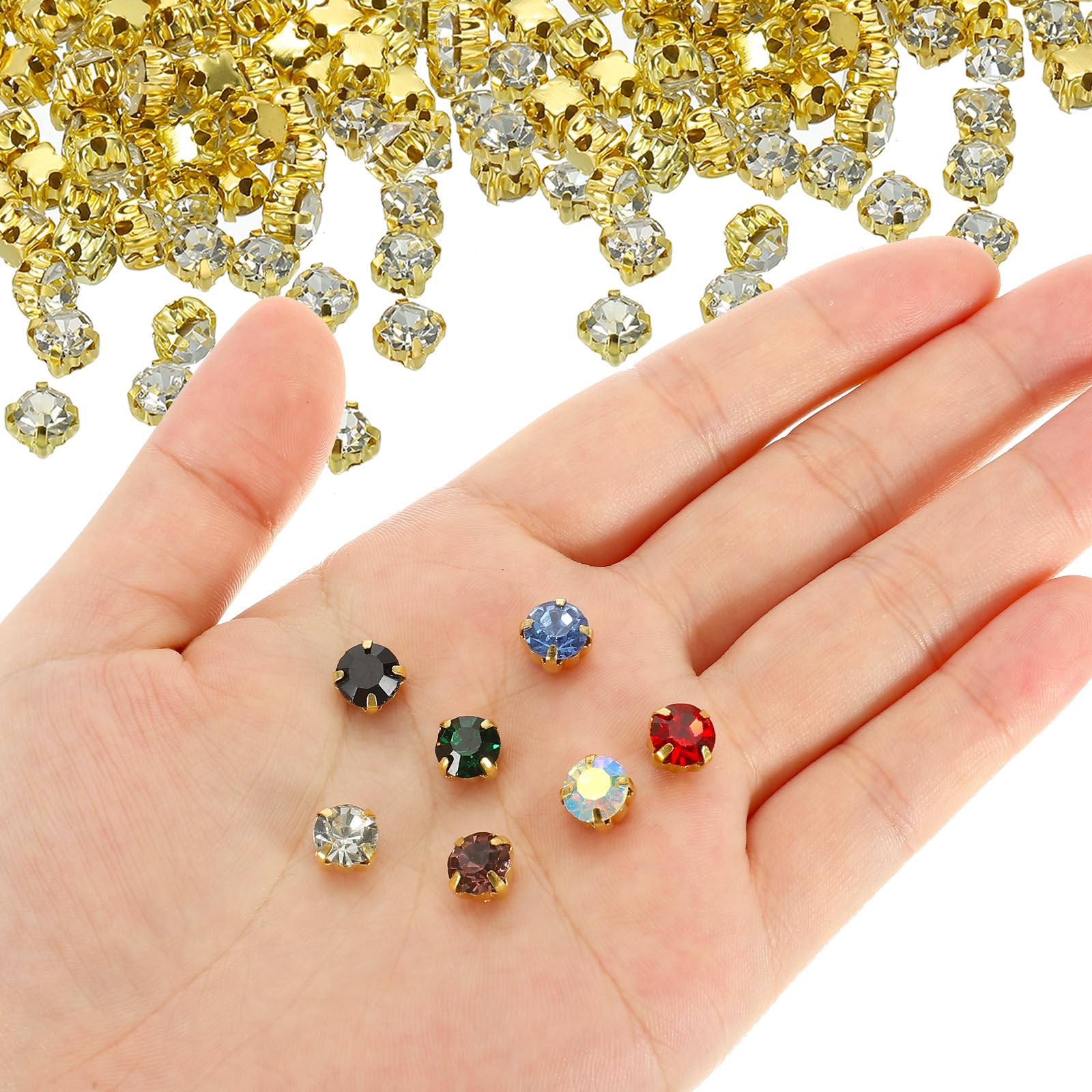 PATIKIL 100 Pcs Black 7mm Glass Metal Flatback Base Flower Claw Gems Crafts Sewing Rhinestones - Image 4