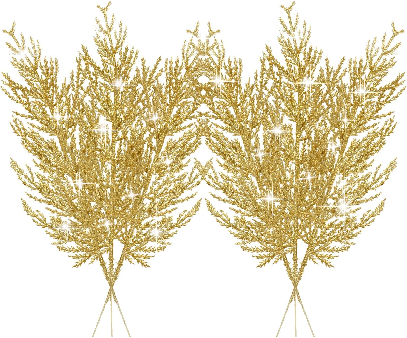 – KASTWAVE Glitter Stems 24pcs Artificial Pine Tree Picks for Tree Ornaments fillers, DIY Wreath, Crafts, Garland, Holiday, Party, Wedding and Home Decoration(Gold)