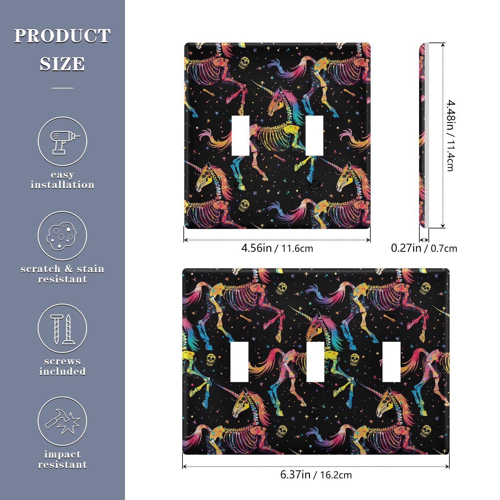 UMIRIKO Color Unicorn Skull Light Switch Cover Plate Covers Decorative Double Toggle Home Decor 202b5409