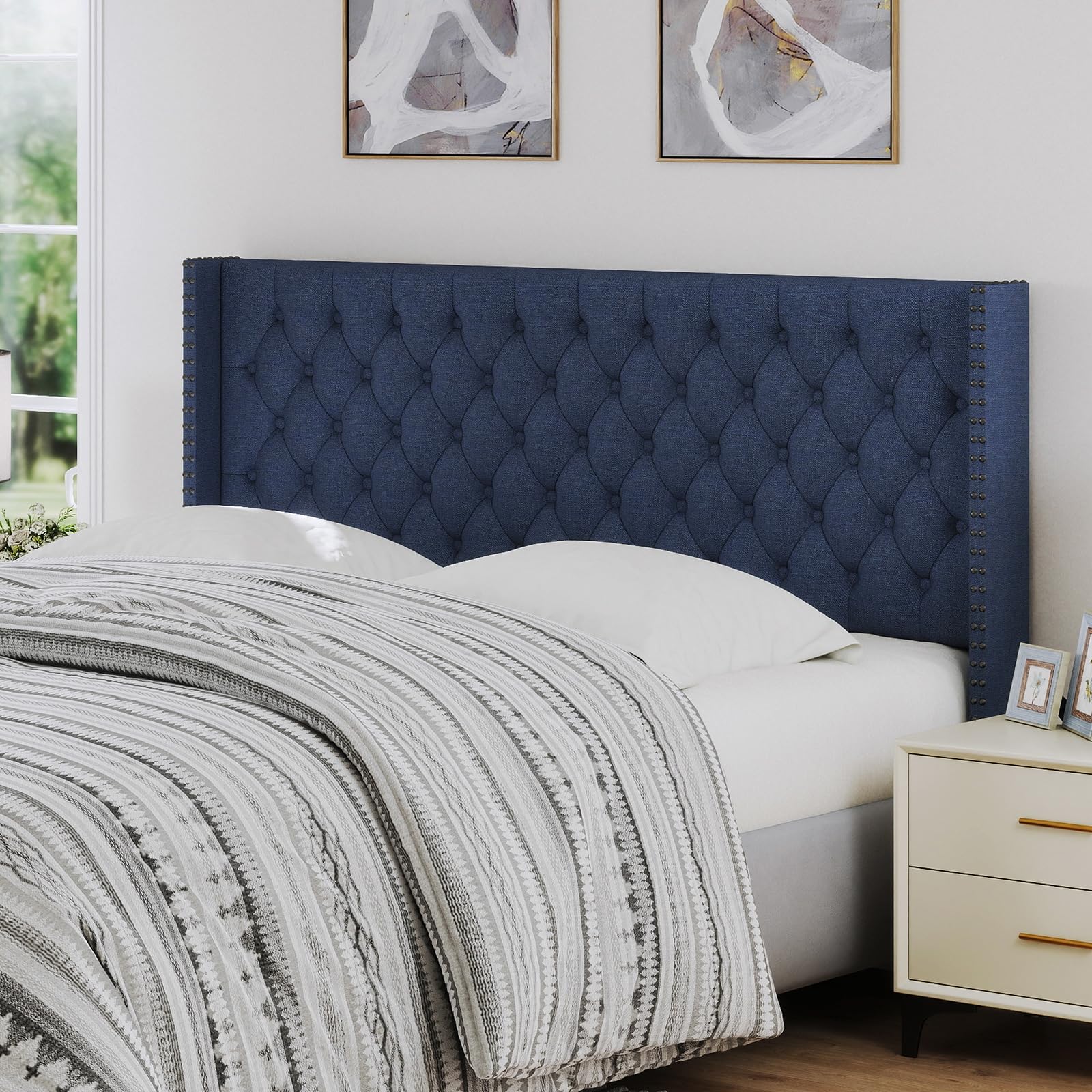 Furpopup Linen Upholstered Headboard Queen/Full Size Latest Model Wall Mount, Bed Frame Mount, Featuring High-Density Sponge Padding, Luxury Texture