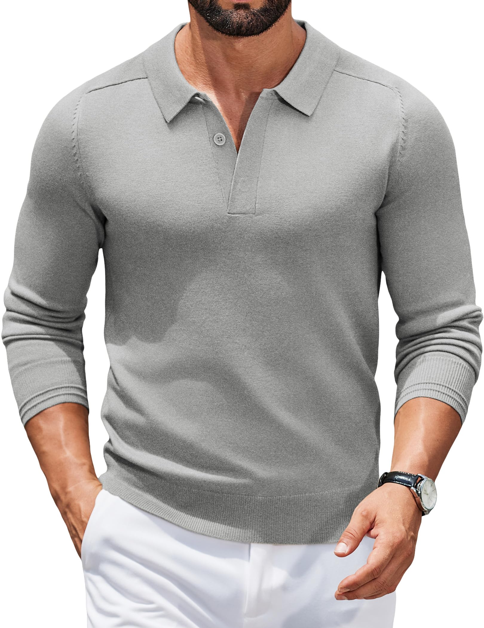 COOFANDY Polo Pullover Herren Strick Poloshirt Langarm Strickpullover mit Polokragen Business Pullover Polo Pulli Sweater Winterpullover