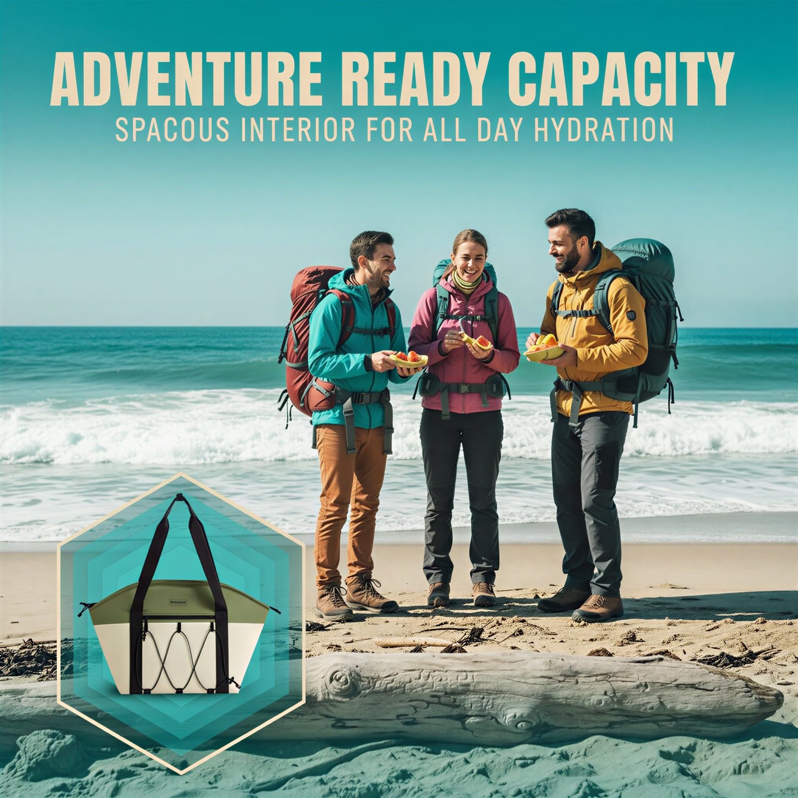 Sac isotherme vert et beige, grande capacité 28 L en toile Oxford, sac réfrigérant avec larges sangles, poignée renforcée, pour pique-nique, camping, plage, voyage, conservation des aliments