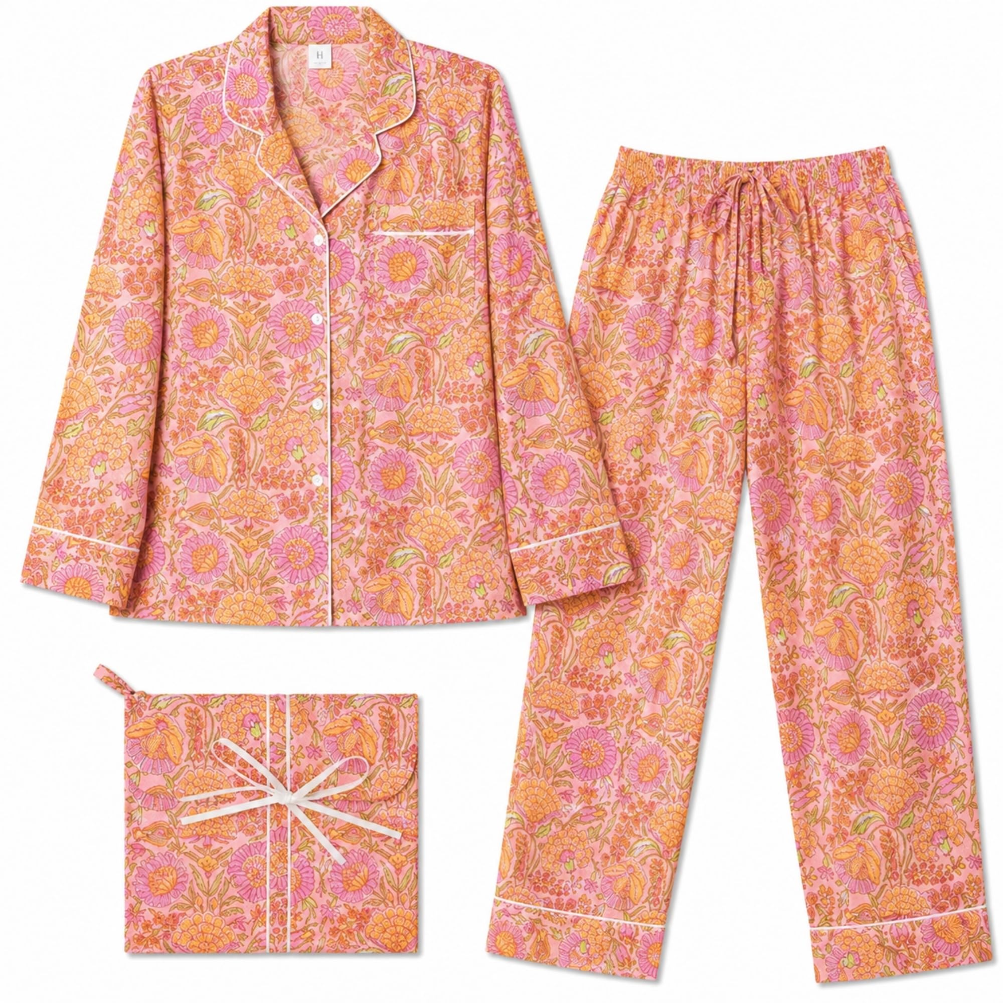 Huar Conjunto de pijama de algodón para mujer, conjunto de pijama de algodón de lujo para mujer, cómodo conjunto de pijama, transpirable y ligero