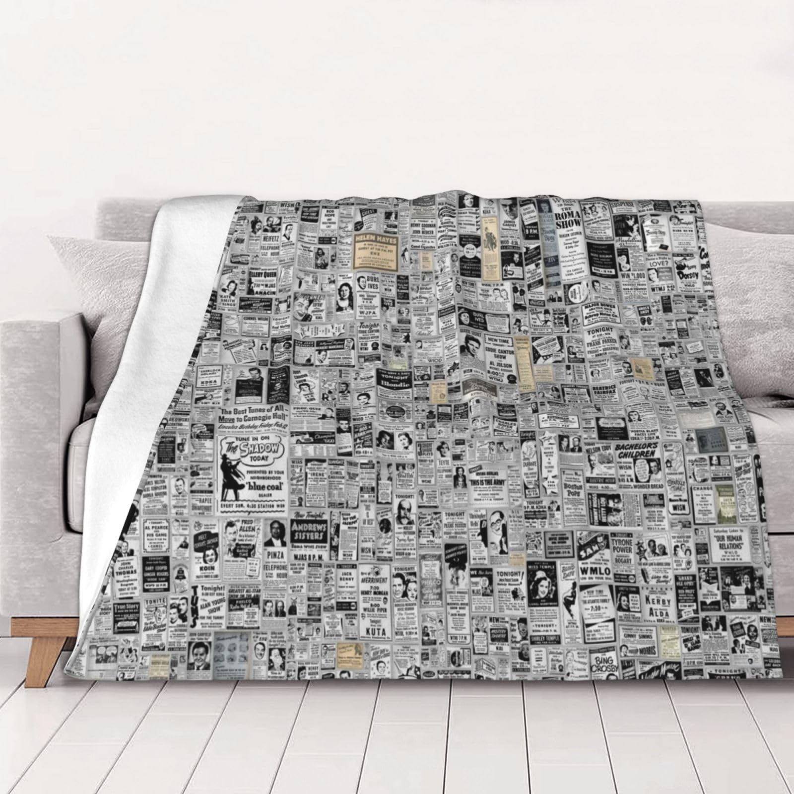 AUBKFELD newspaper Printed Flannel Blanket 125x100 CM, Soft & Warm Throw Blanket for Sofa/Couch/Bed/Car, Gifts for Audlts Women Men